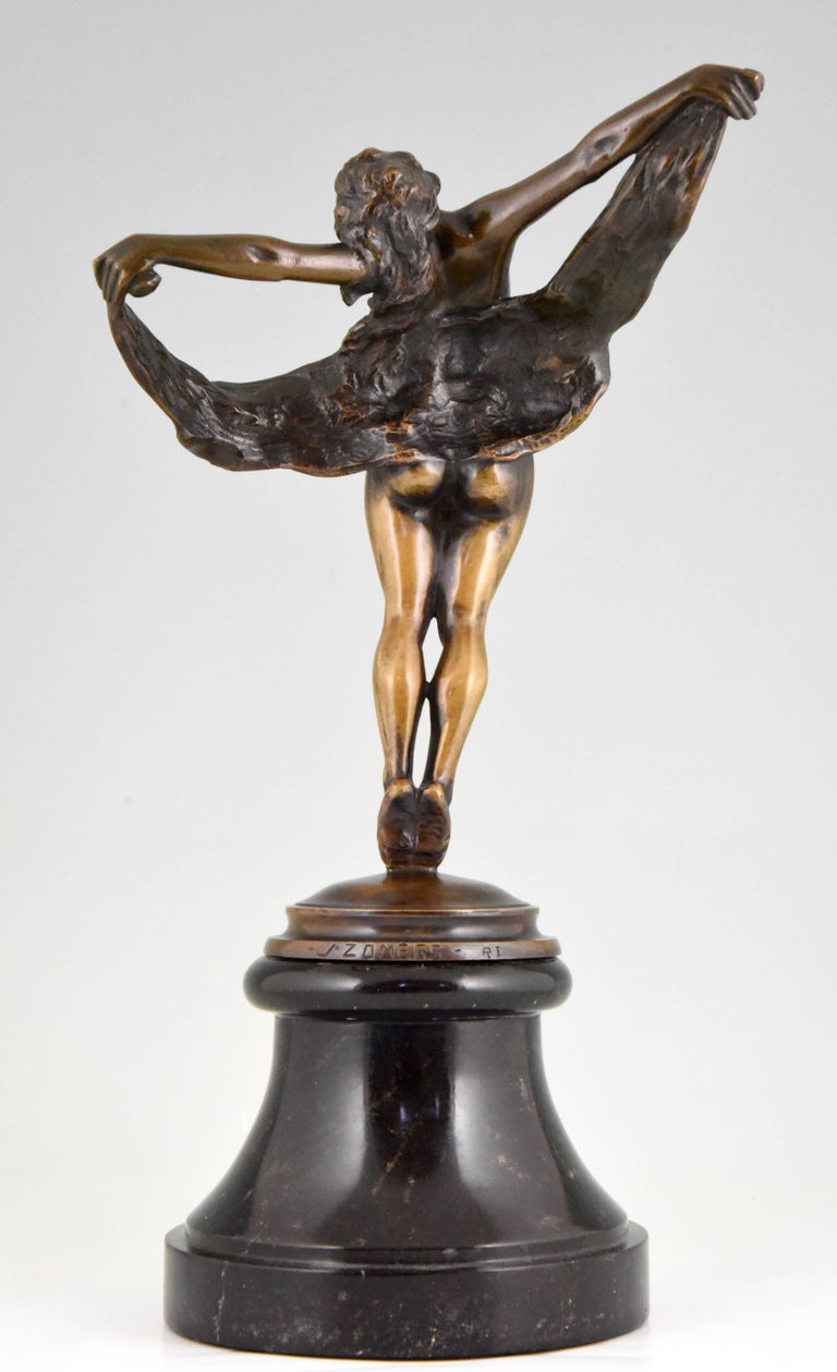 Patinated Art Nouveau Bronze Sculpture of a Dancing Nude by Joseph Zomers 1915 For Sale