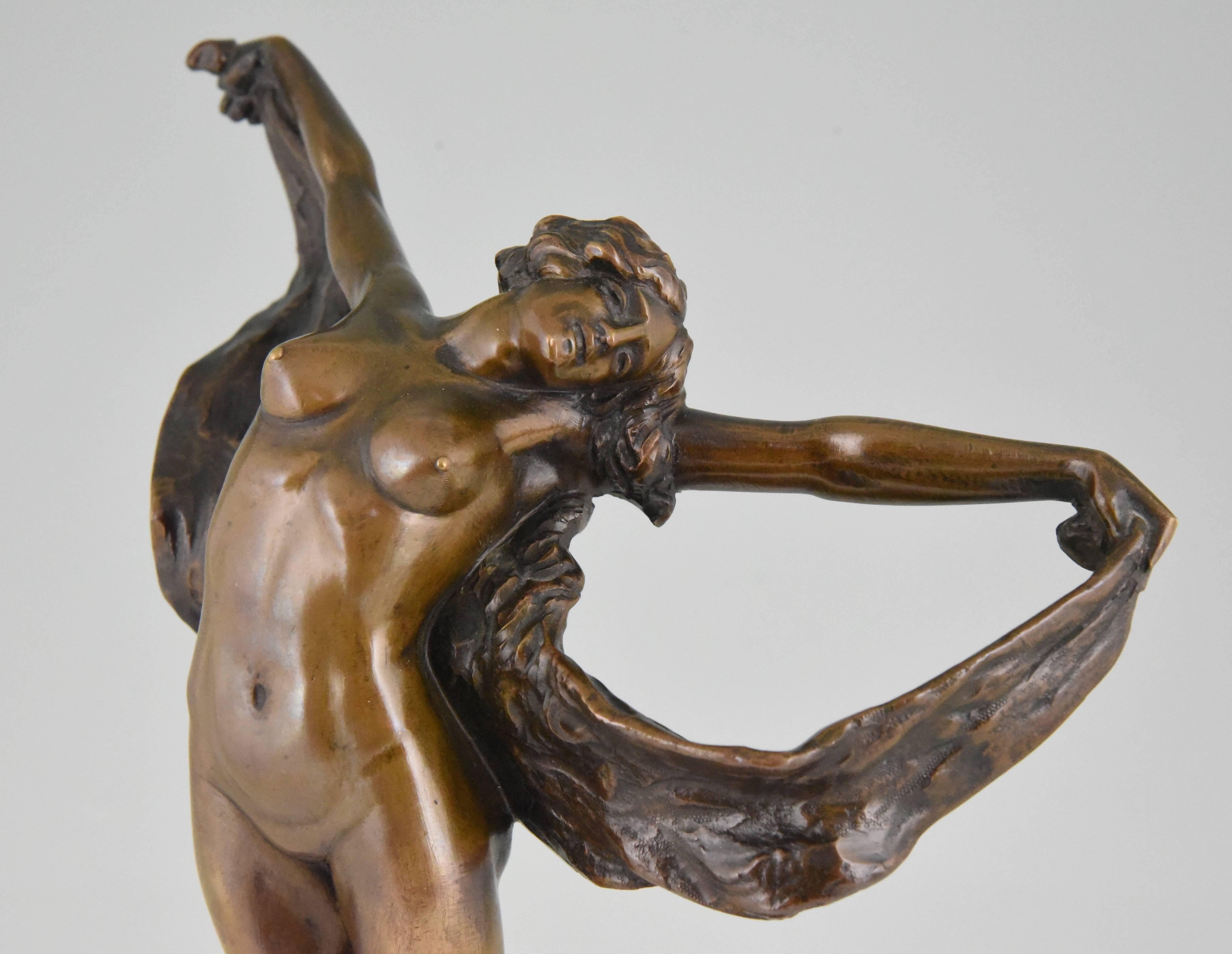 Patinated Art Nouveau Bronze Sculpture of a Dancing Nude by Joseph Zomers 1915