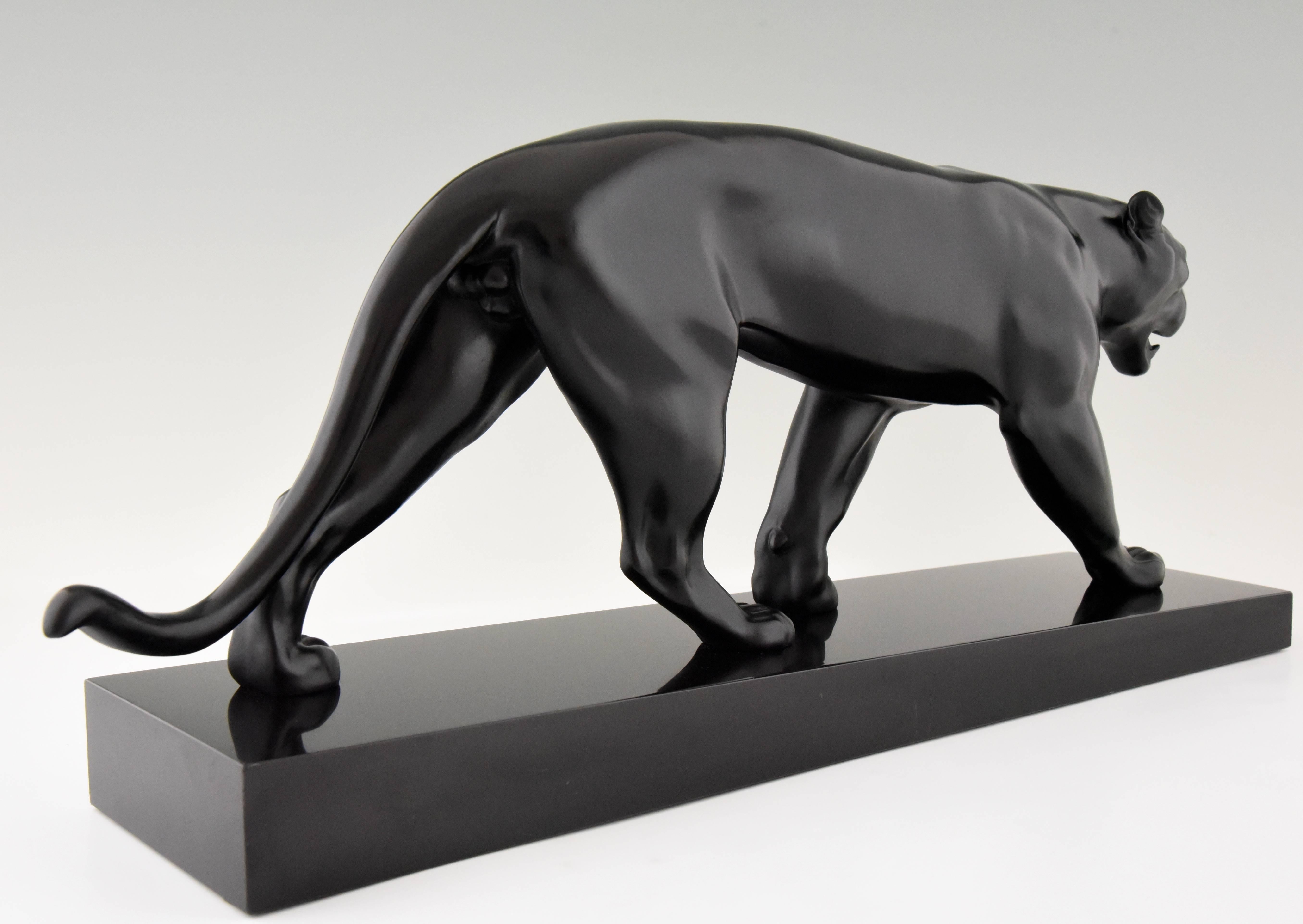 art deco black panther statue