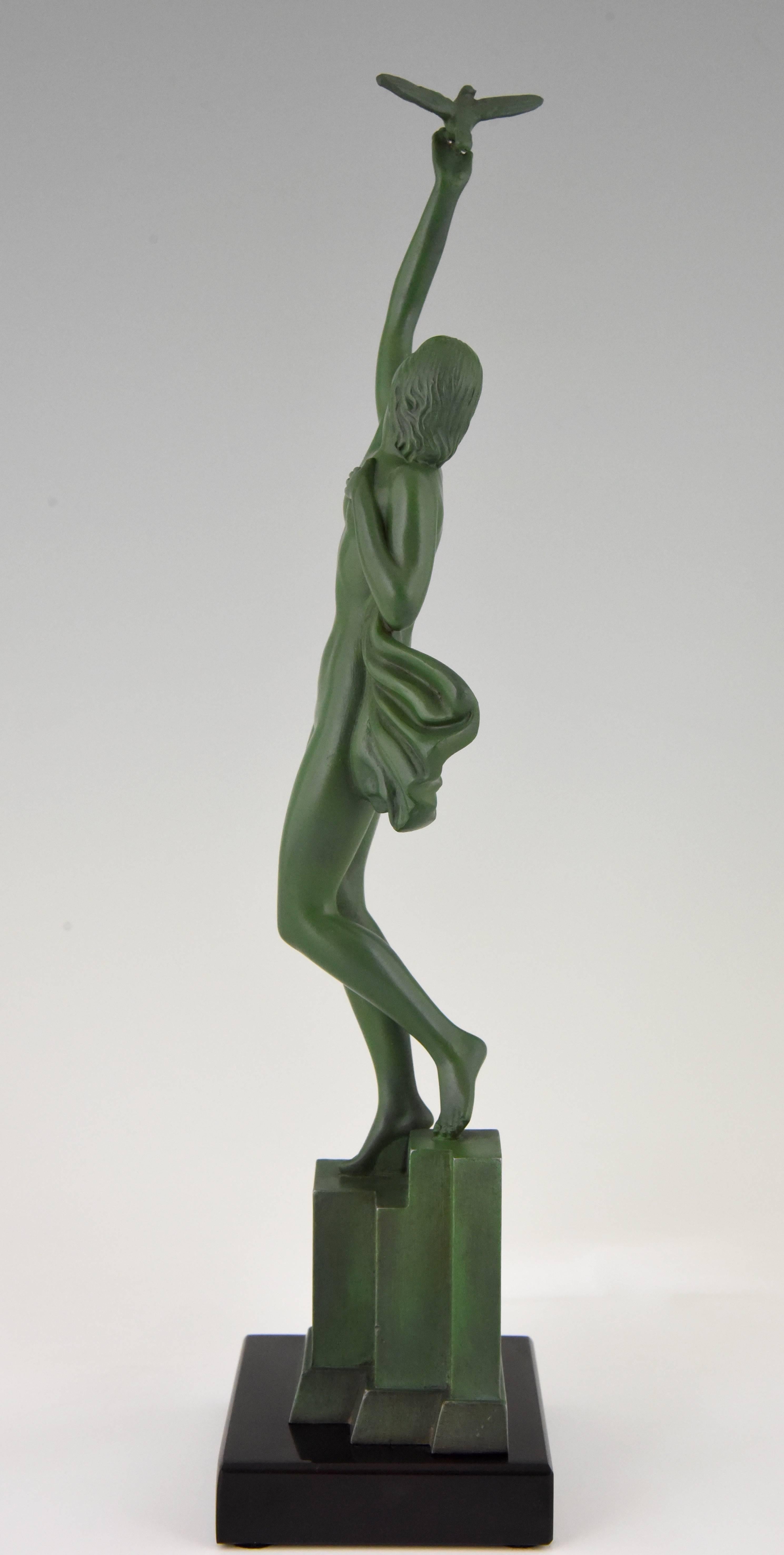 French Art Deco Sculpture of a Nude with Dove by Fayral, Pierre Le Faguays 1930 2