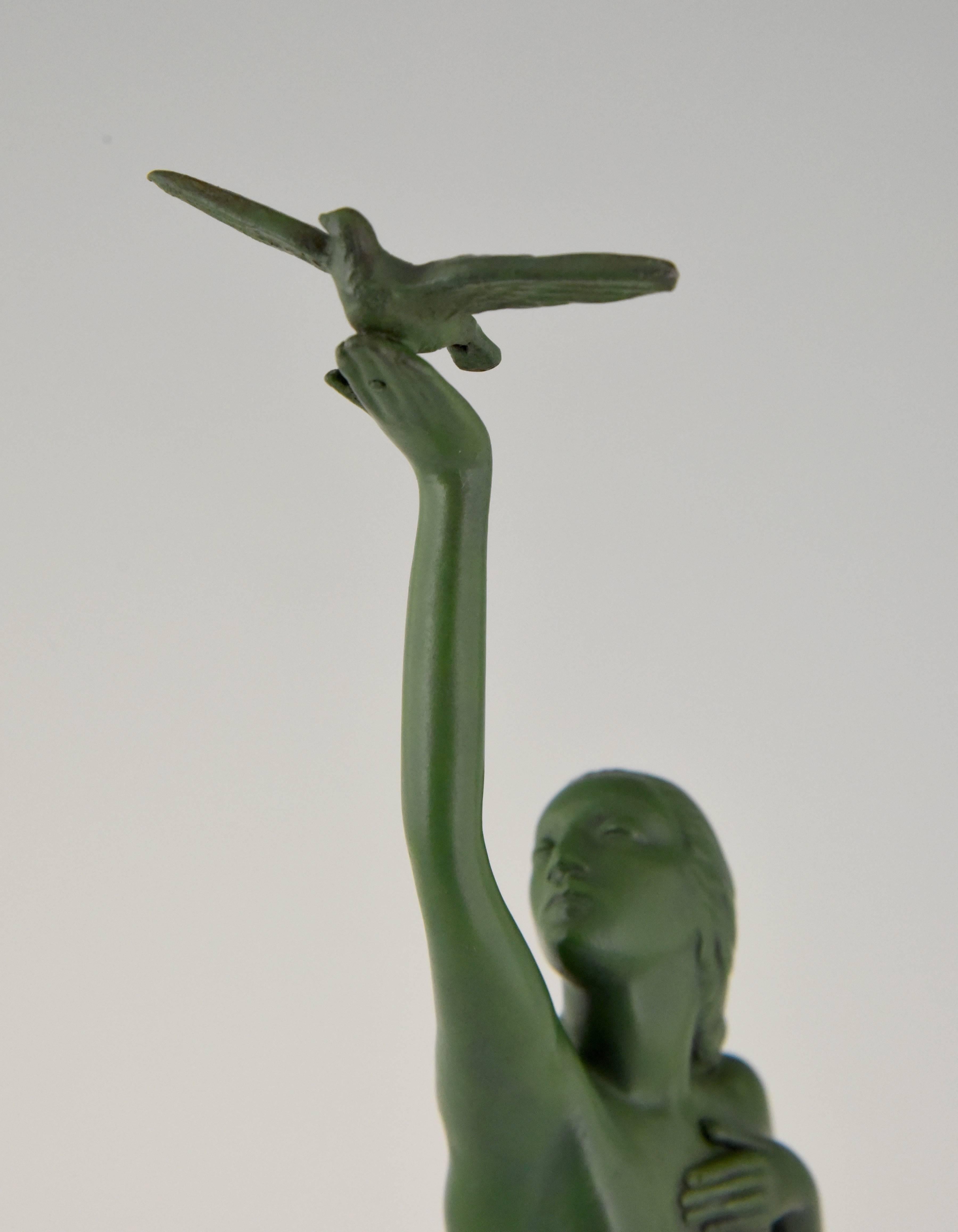 French Art Deco Sculpture of a Nude with Dove by Fayral, Pierre Le Faguays 1930 3