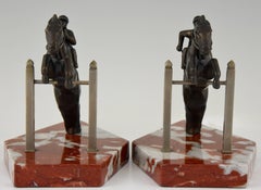 Art Deco Jockey Bookends on Jumping Horse, 1930 France