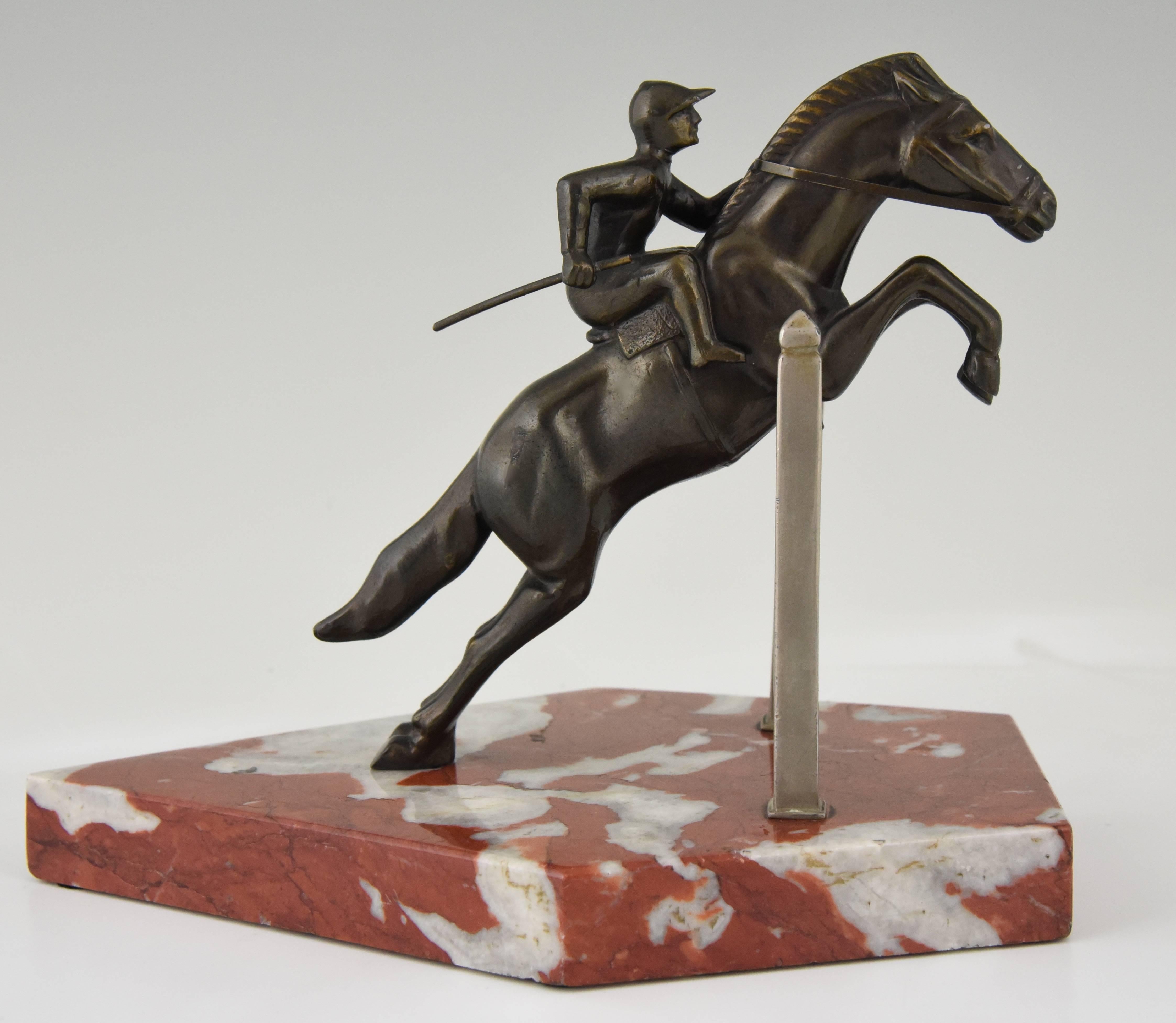 Art Deco Jockey Bookends on Jumping Horse, 1930 France 2
