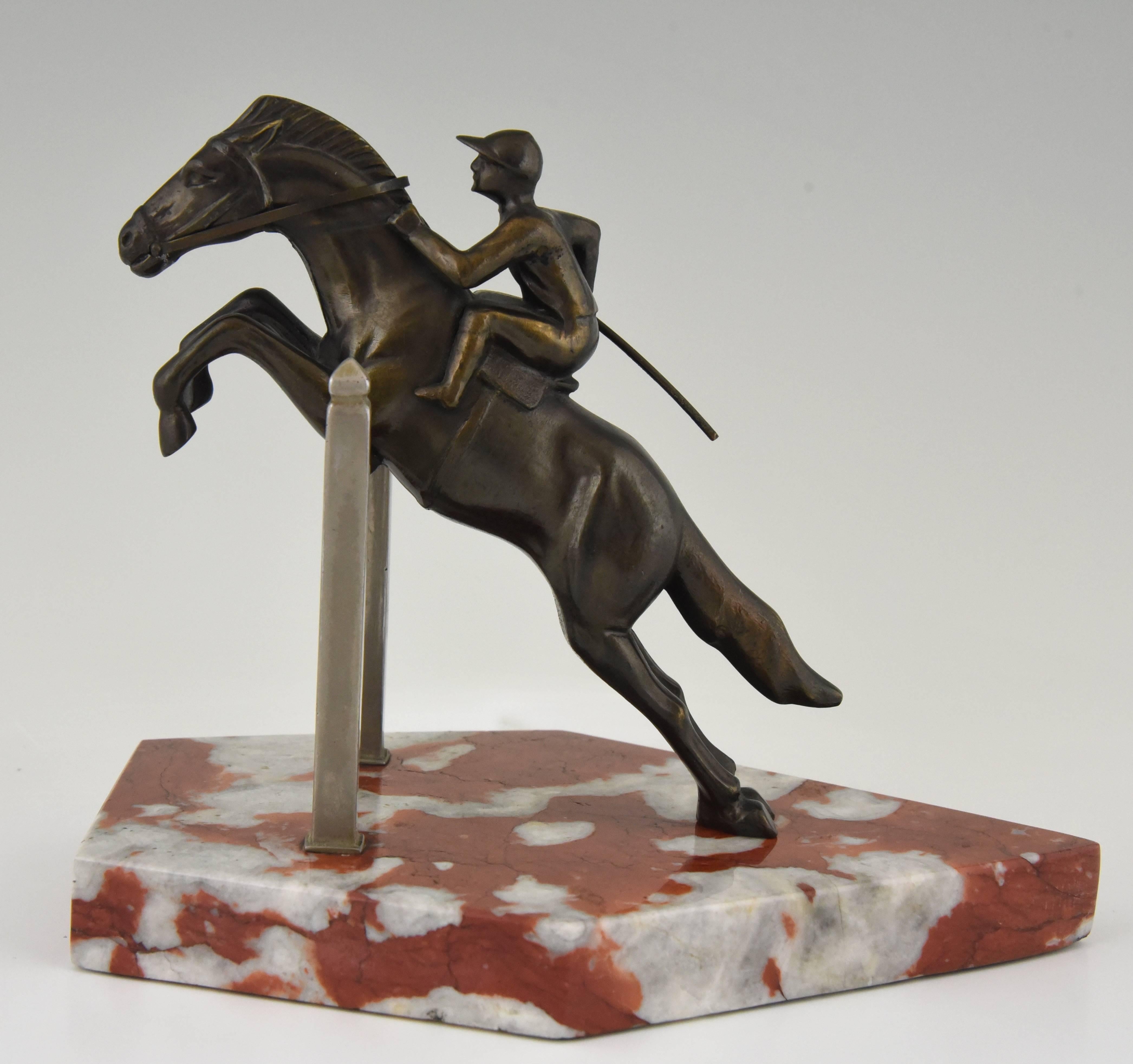 Art Deco Jockey Bookends on Jumping Horse, 1930 France 4
