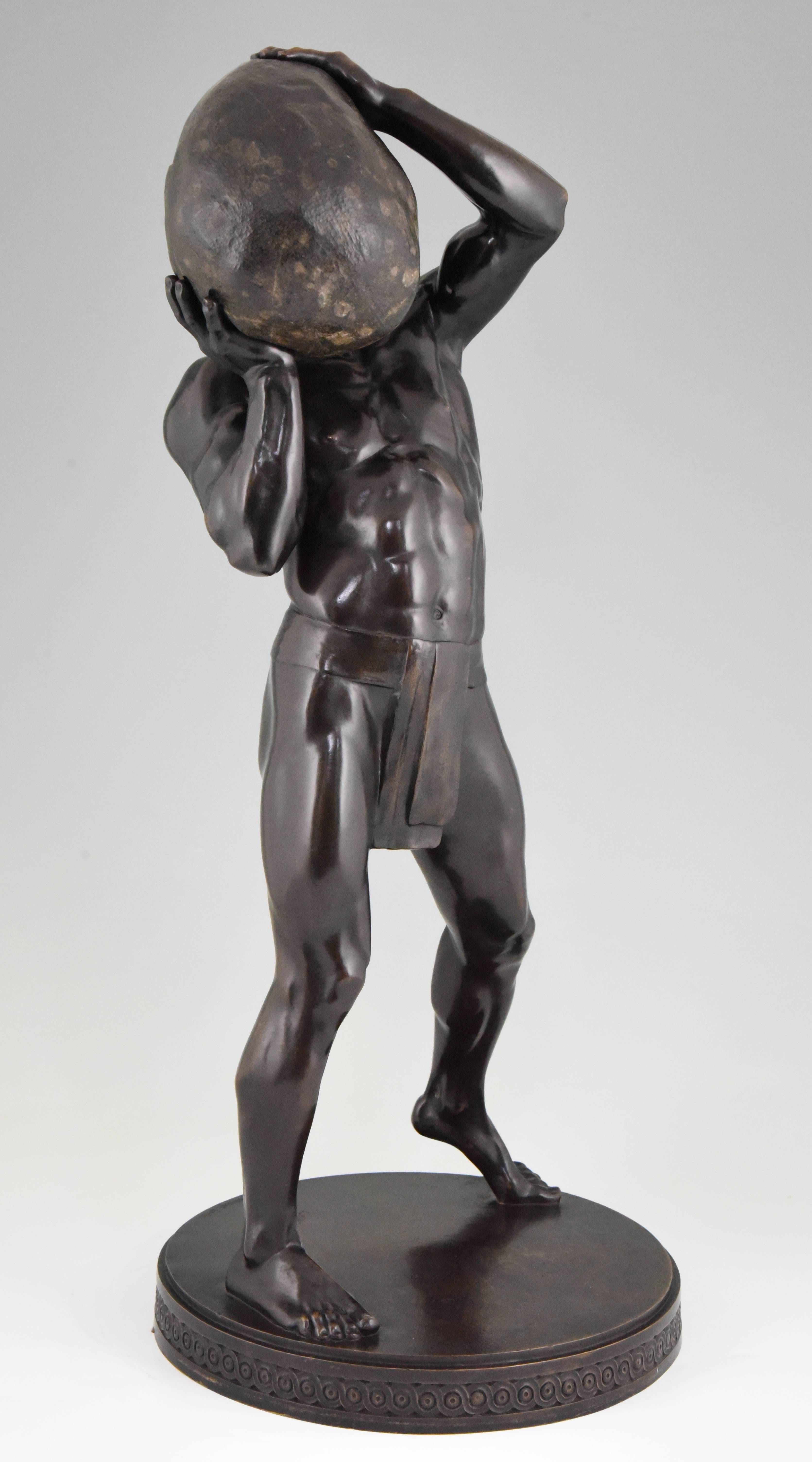 Art Deco Antique Bronze Sculpture Male Nude Athlete by Paul Leibküchler, 1910 H. 26 inch