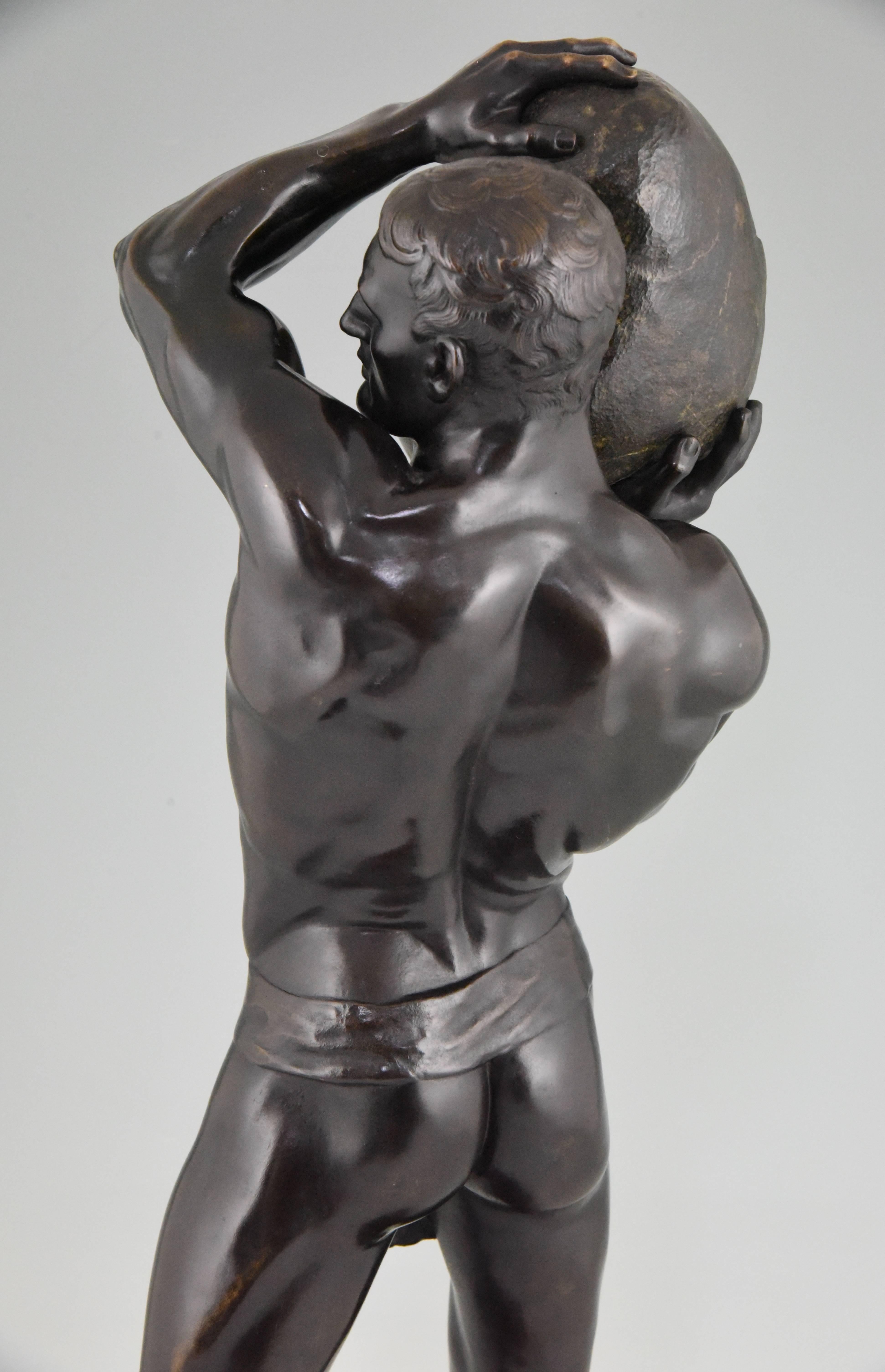 Antique Bronze Sculpture Male Nude Athlete by Paul Leibküchler, 1910 H. 26 inch 1