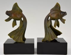 Sujetalibros de bronce Art Déco Pez Dorado de Georges Garreau, 1930