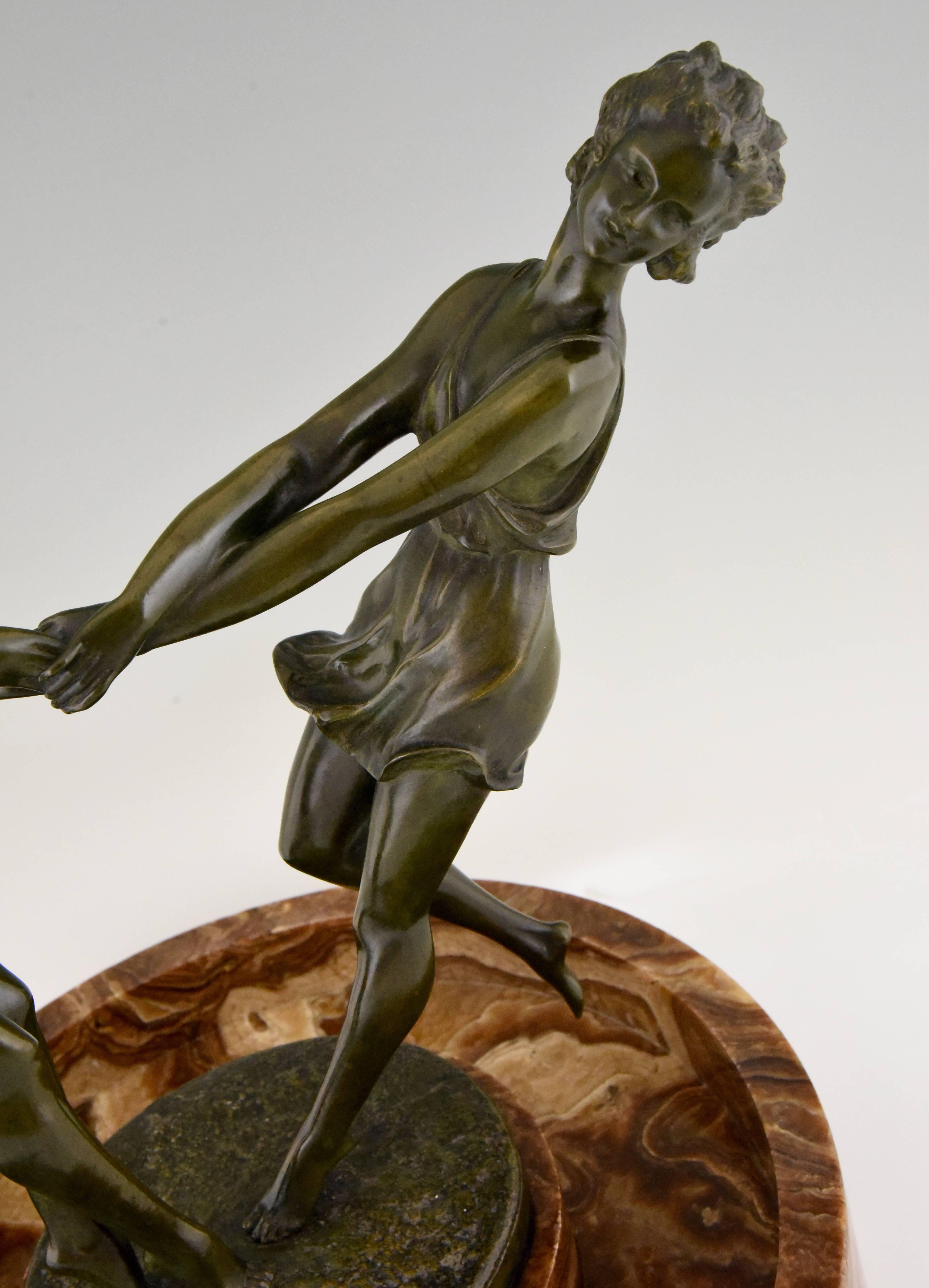 20th Century Art Deco Centrepiece Bronze Sculpture Dancing Girls Andre Gilbert, 1925 France