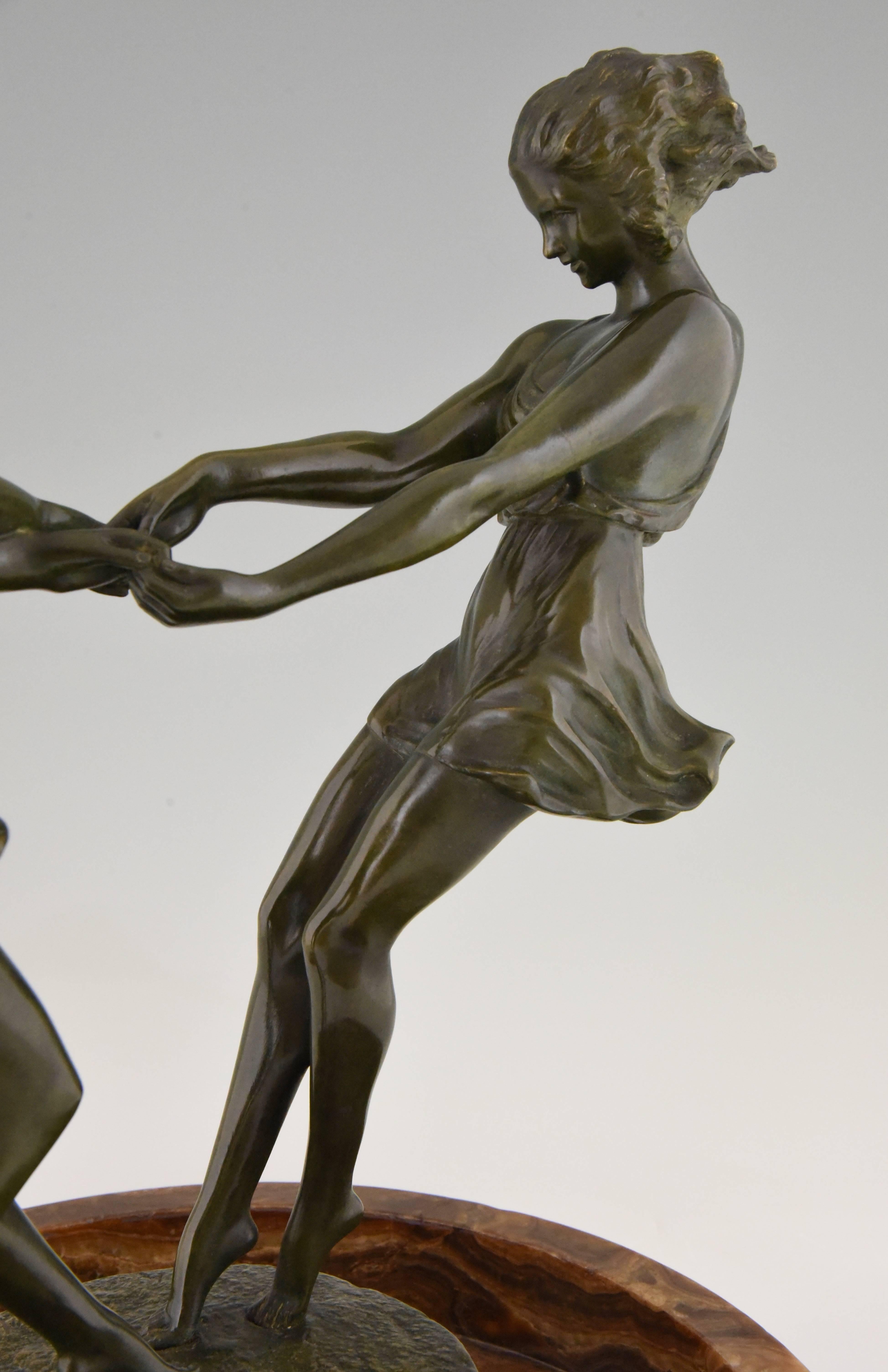 Art Deco Centrepiece Bronze Sculpture Dancing Girls Andre Gilbert, 1925 France In Good Condition In Antwerp, BE