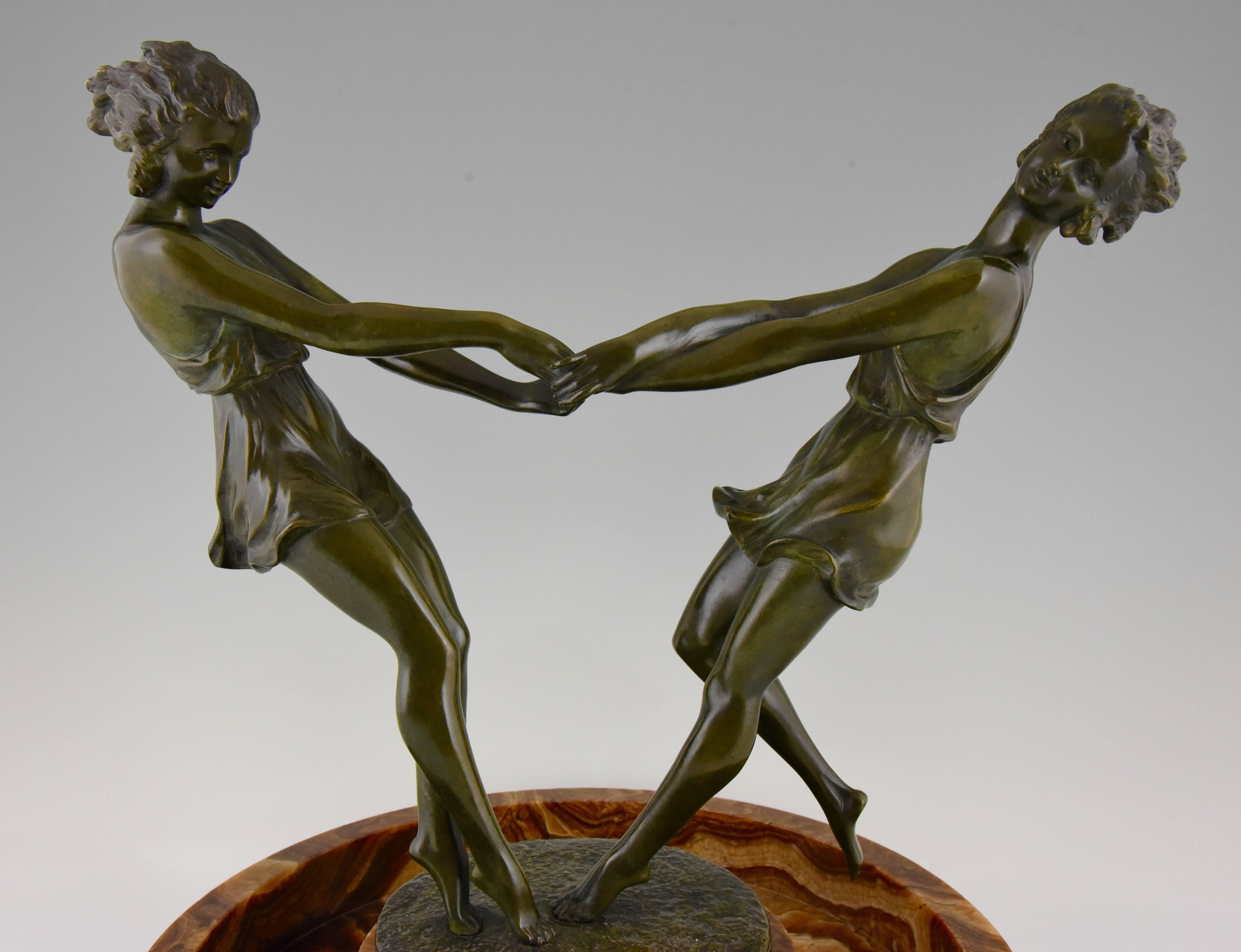 Art Deco Centrepiece Bronze Sculpture Dancing Girls Andre Gilbert, 1925 France 1