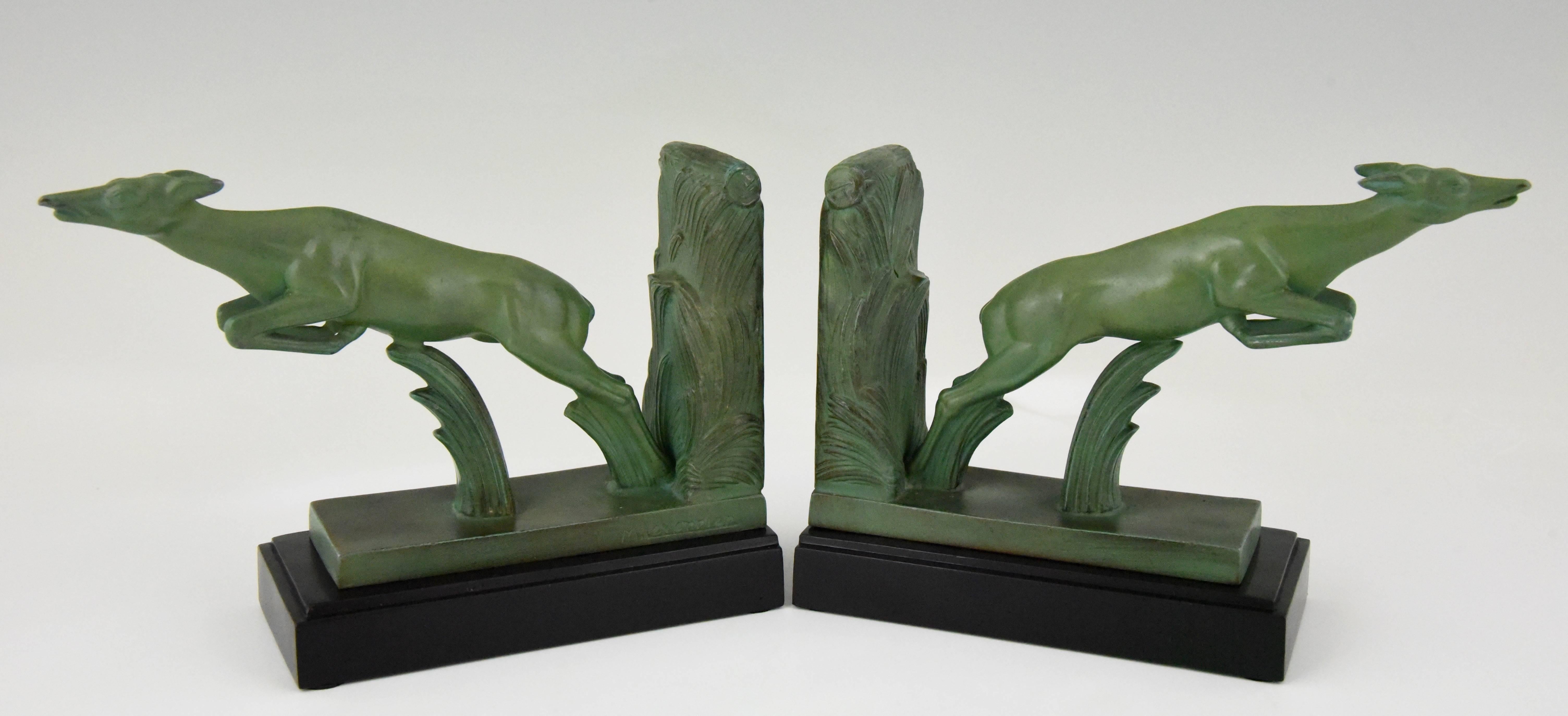 French  Art Deco Leaping Deer Bookends Max Le Verrier, 1930 France