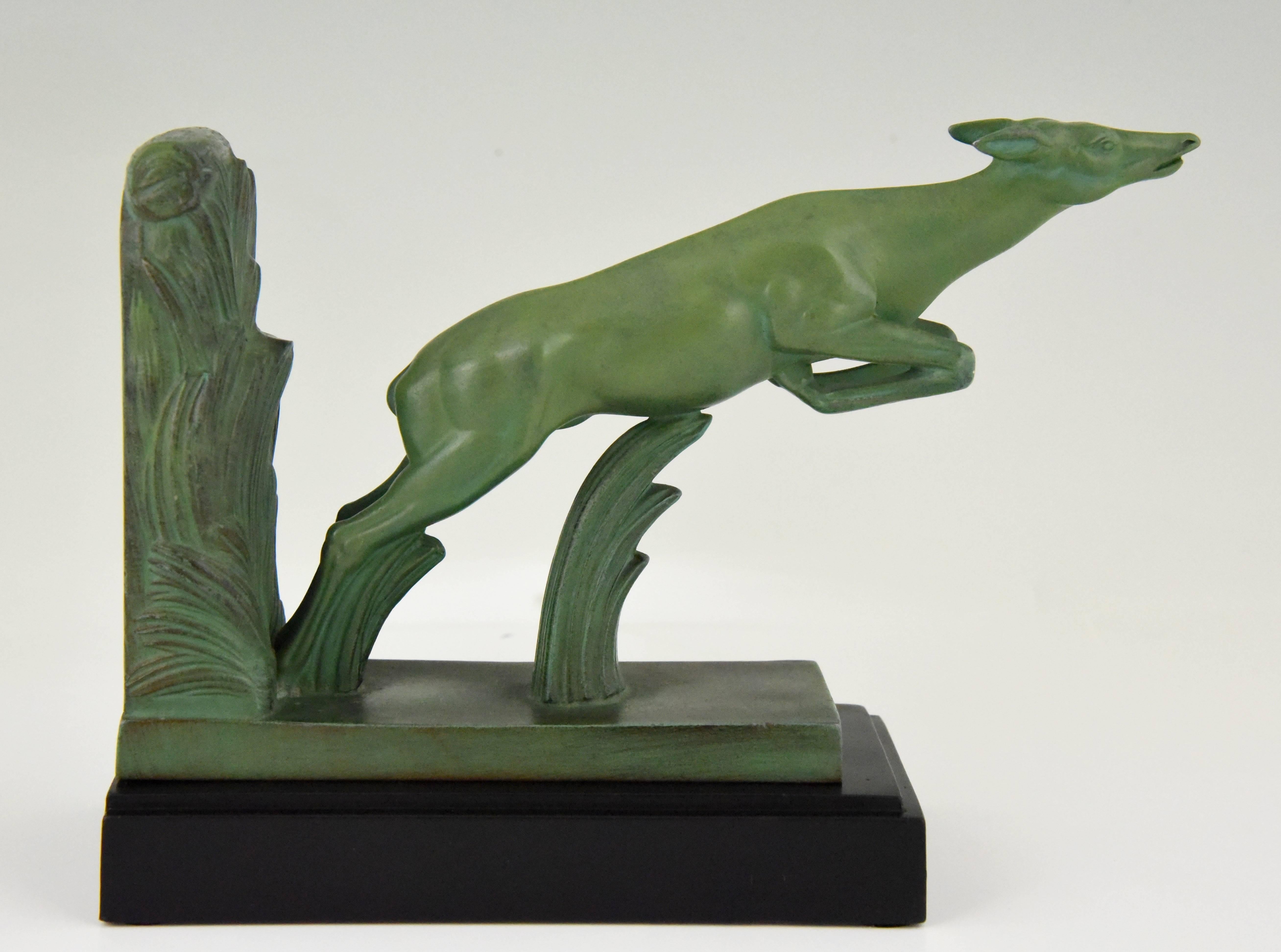  Art Deco Leaping Deer Bookends Max Le Verrier, 1930 France In Good Condition In Antwerp, BE