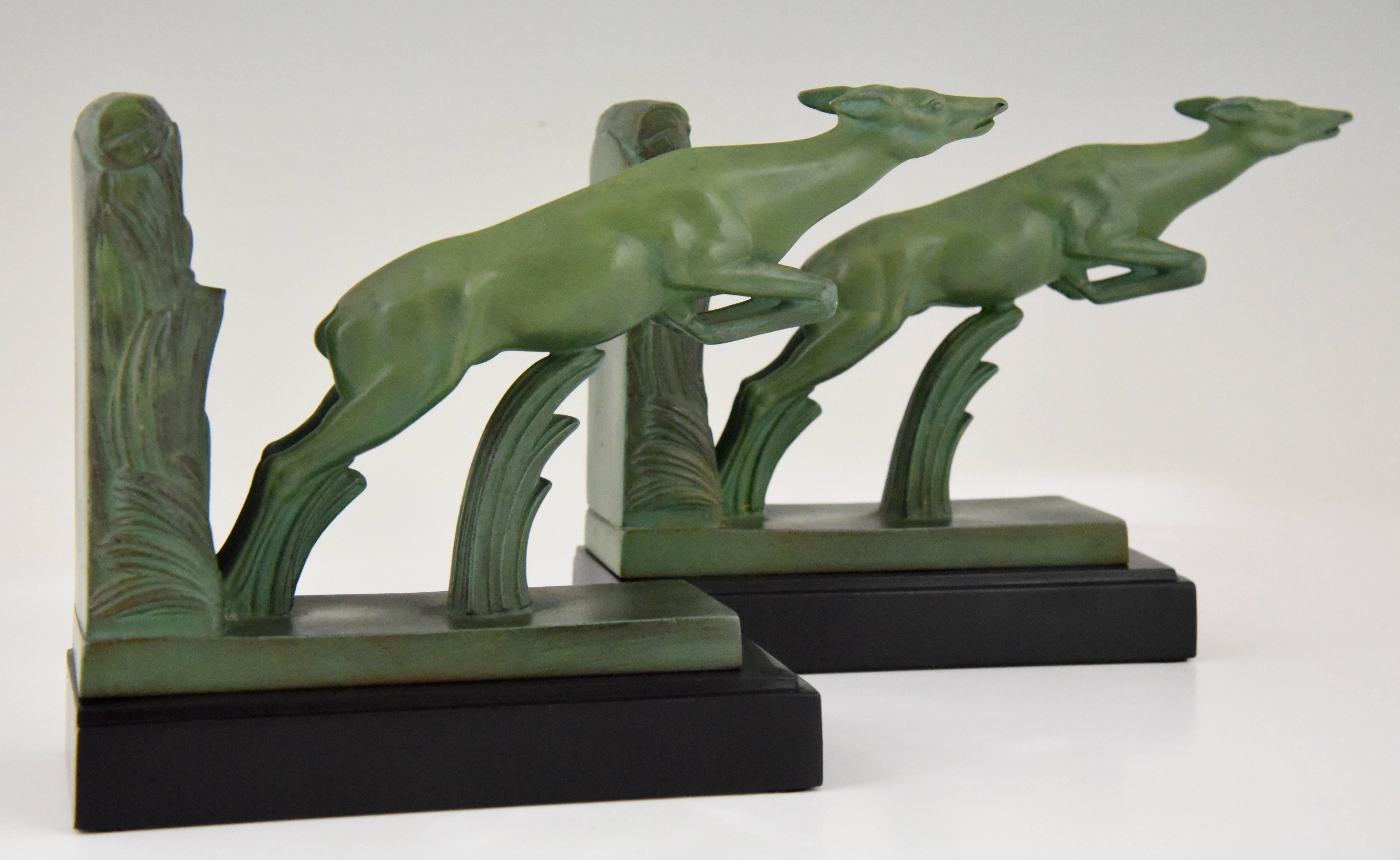  Art Deco Leaping Deer Bookends Max Le Verrier, 1930 France 1