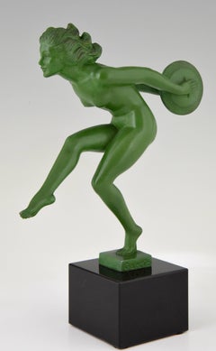 French Art Deco Sculpture Nude Dancer with Cymbals Garcia Max Le Verrier, 1930
