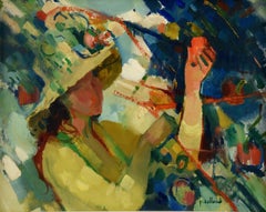 Painting of a Woman with Hat in the Garden by Paul Collomb France