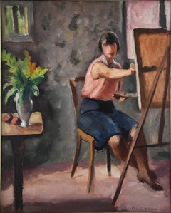 Art Deco Painting Woman Painter in an Interior by Picard Le Doux  1930 France
