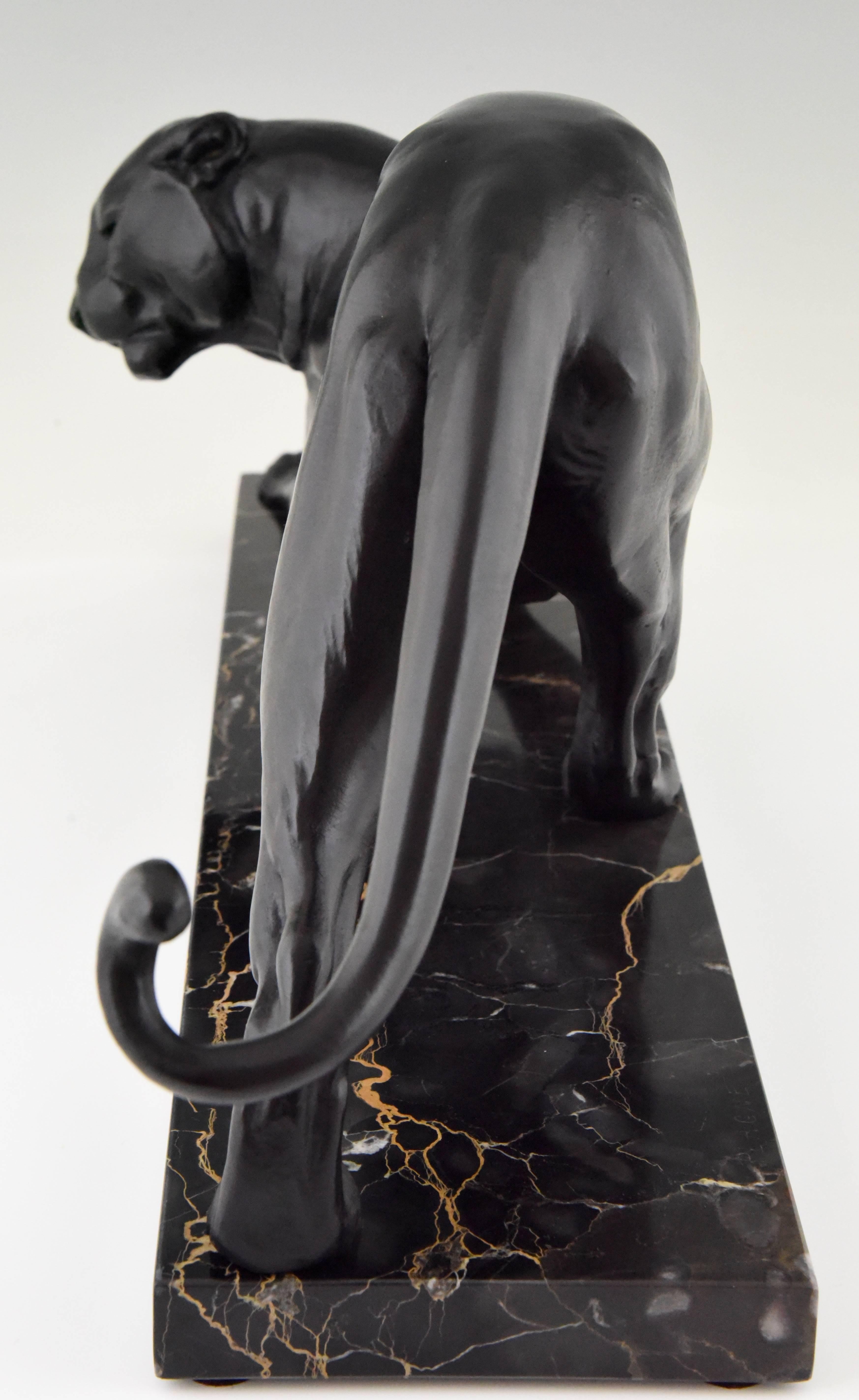20th Century Art Deco Sculpture of a Panther Plagnet on Marble Base, France, 1930