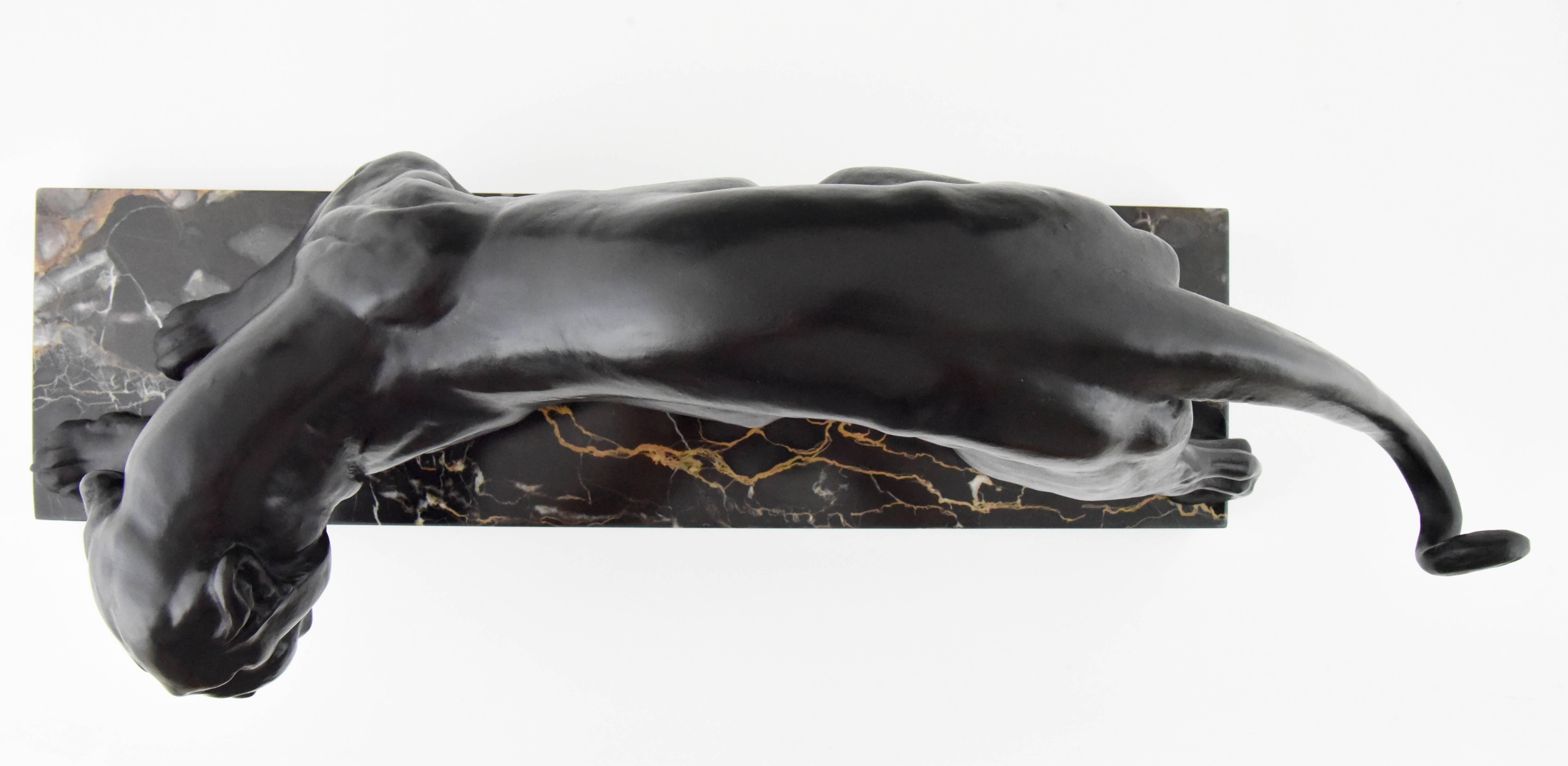Art Deco Sculpture of a Panther Plagnet on Marble Base, France, 1930 2