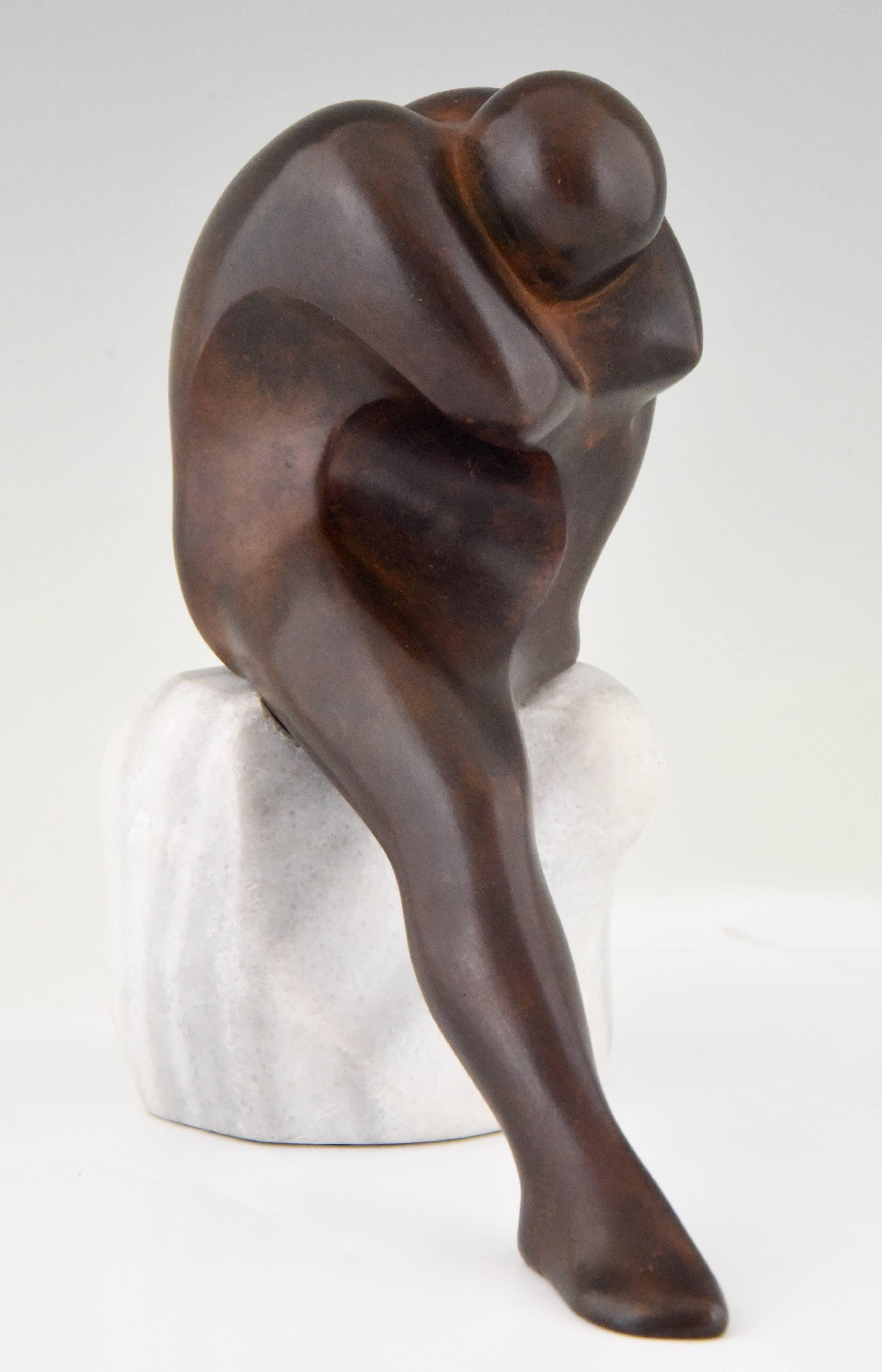 Mid-Century Modern L' Uomo, Bronze Sculpture of a Sitting Man Marble Base by Selvino Cavezza, 1985