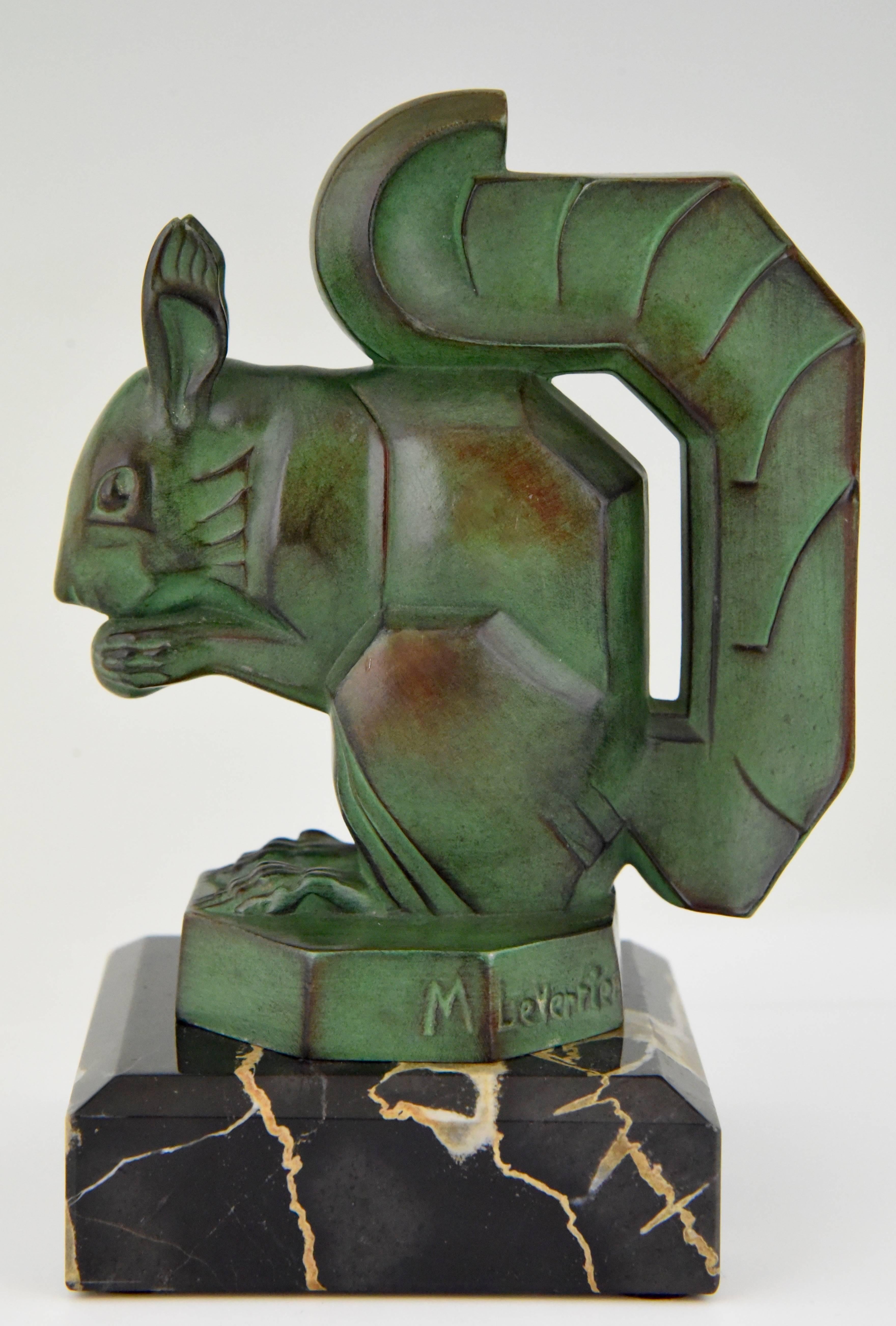 20th Century Art Deco Squirrel Bookends by Max Le Verrier on Marble Base France, 1930