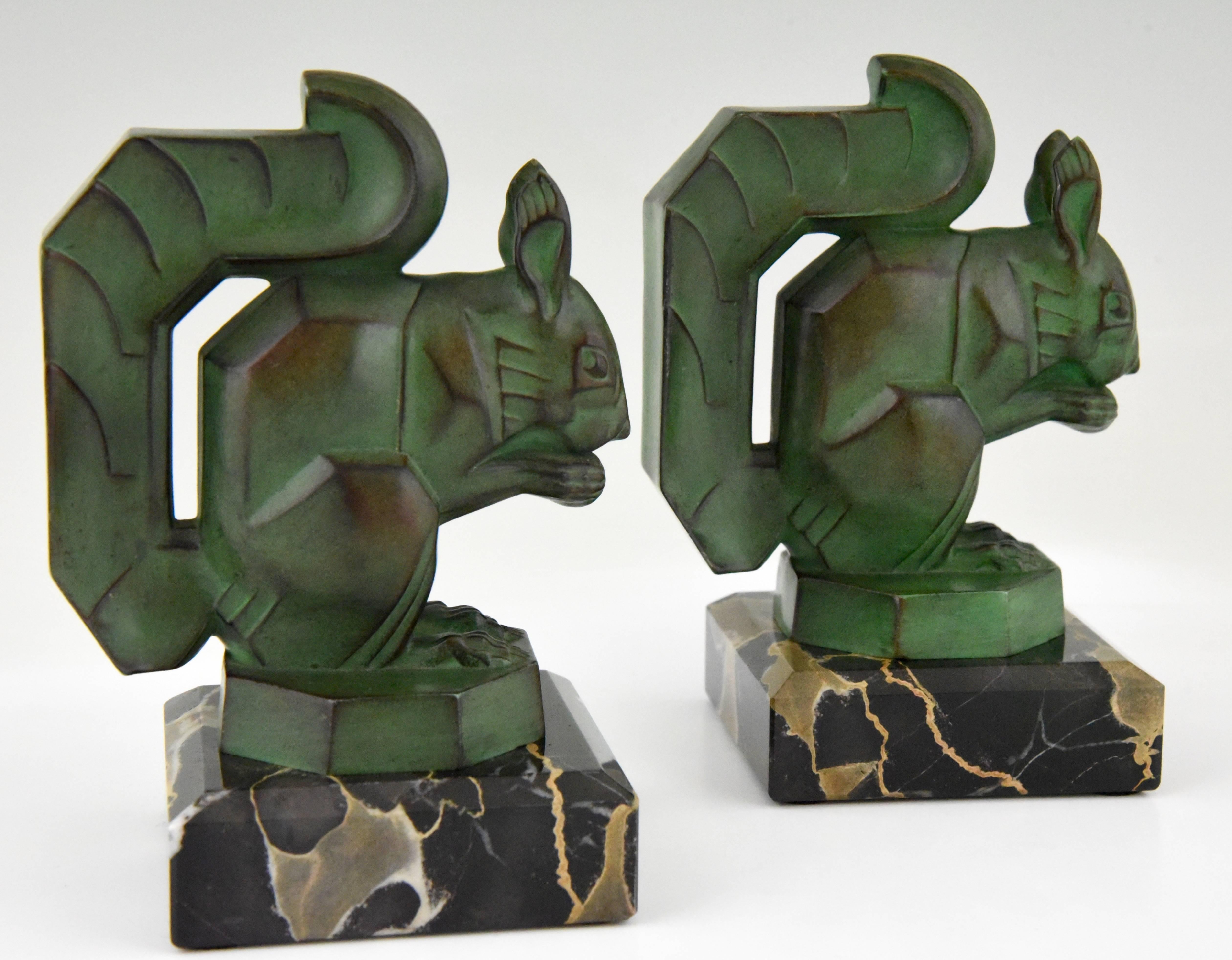 Art Deco Squirrel Bookends by Max Le Verrier on Marble Base France, 1930 1