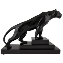 Art Deco Sculpture of a Panther on a Stepped Marble Base Max Le Verrier, 1930