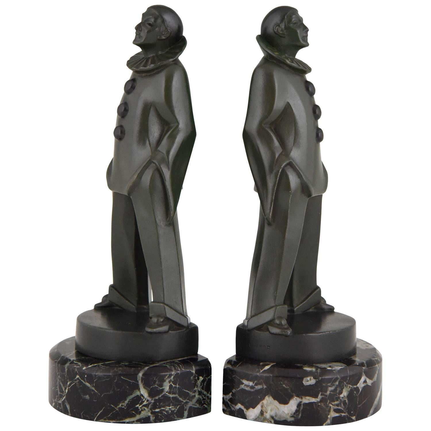 Art Deco Pierrot Bookends by Max Le Verrier  France 1930
