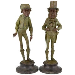 Pair of Figural Candlesticks Jockey and Gentleman  Emile Guillemin France 1900