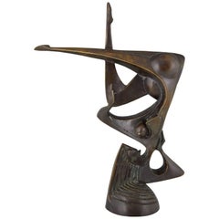 Modern Bronze Sculpture of a Balancing Woman Stefan Vladov Bulgaria  1970
