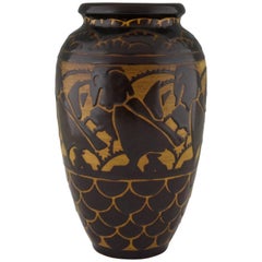 Art Deco Ceramic Vase with Birds Charles Catteau for Keramis Belgium, 1925