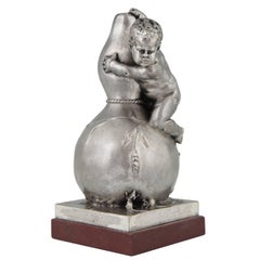 Antique Bronze Sculpture of a Baby Boy on a Vase with Mice by Louis Kley, 1890
