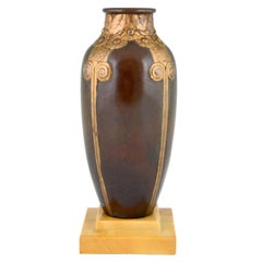 Art Deco Vase by Senart Gilt and Patinated Bronze on Marble Base, 1920