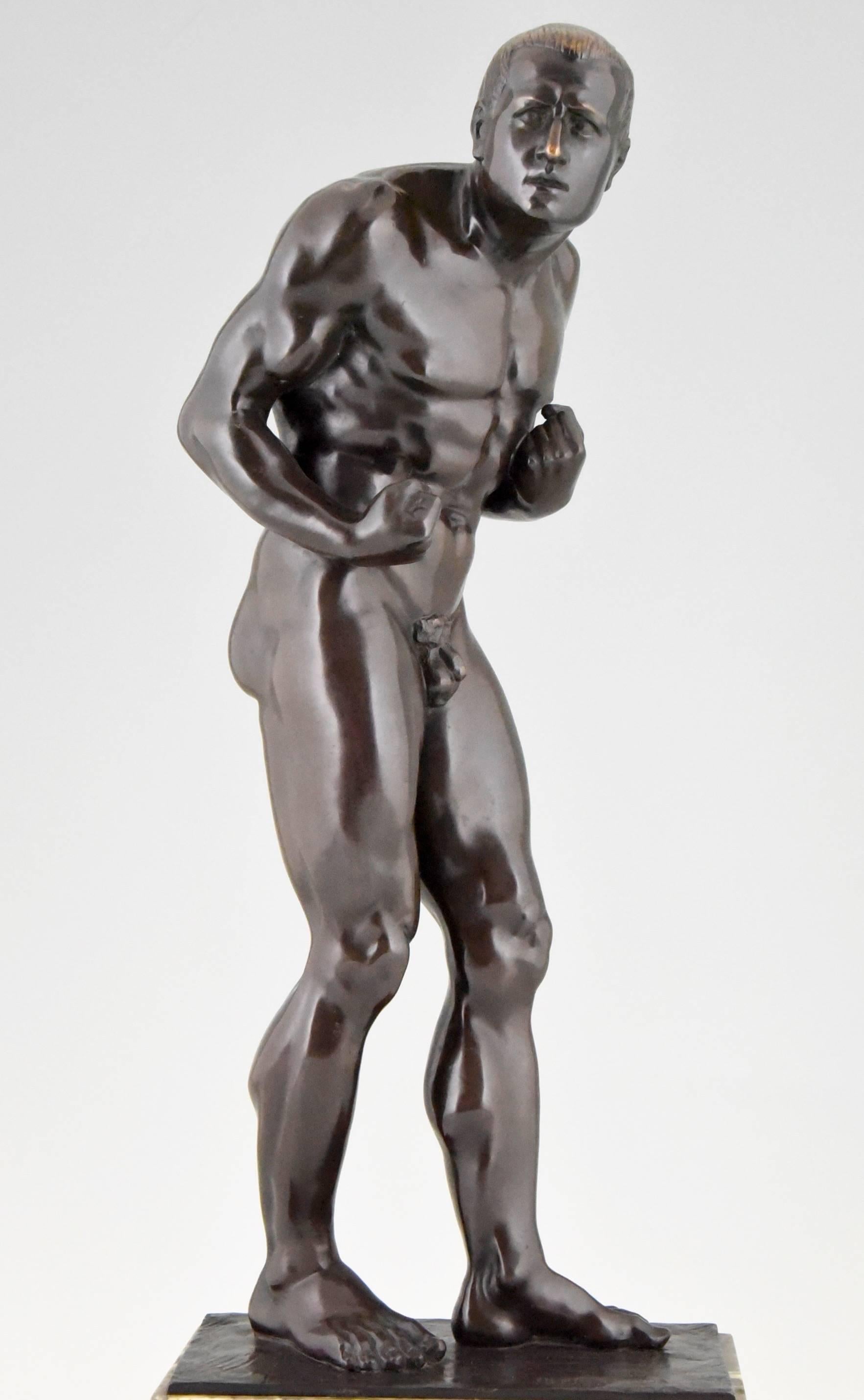 20th Century Antique Bronze Male Nude Boxer by Otto Feist, Germany 1906 Foundry Mark