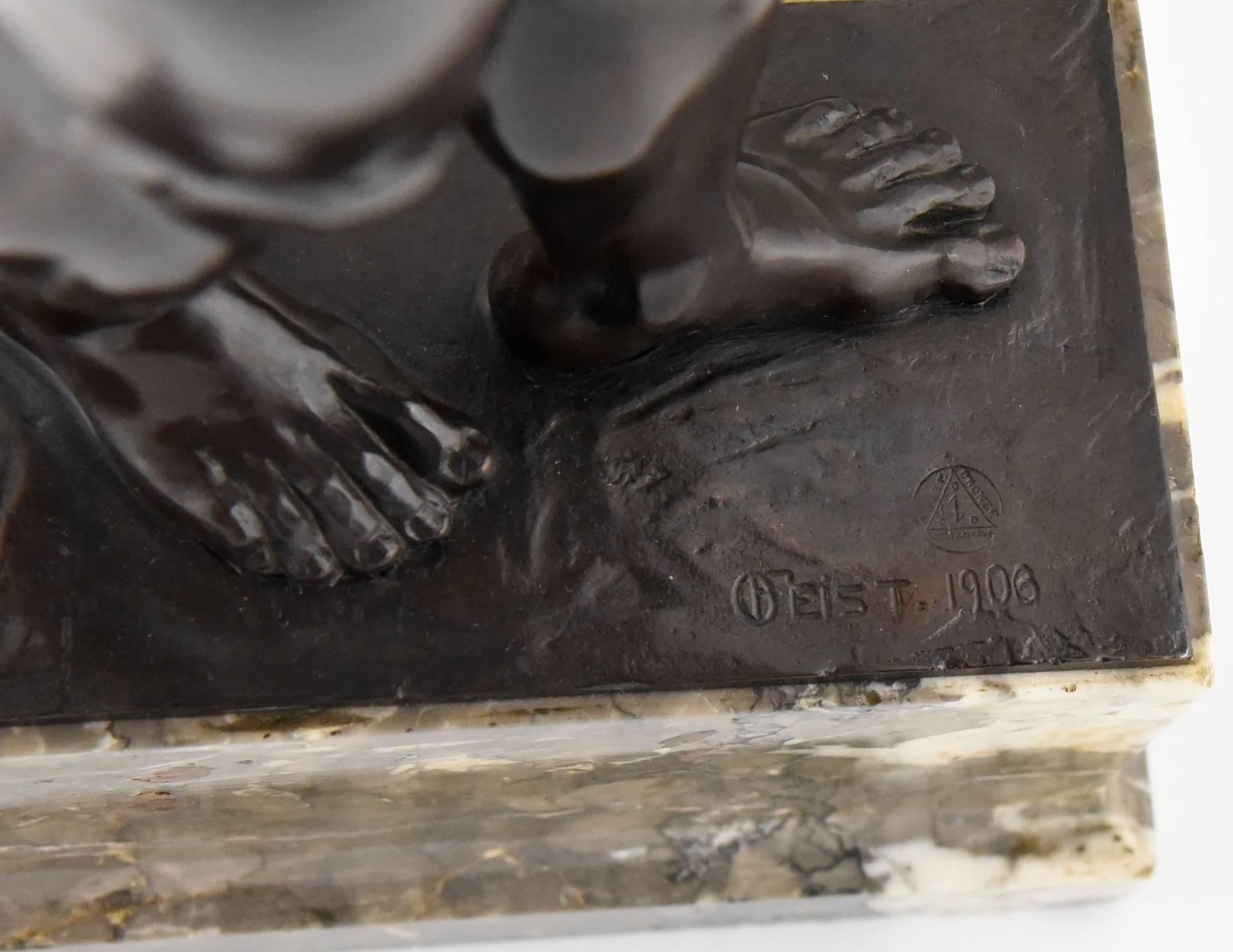 Antique Bronze Male Nude Boxer by Otto Feist, Germany 1906 Foundry Mark