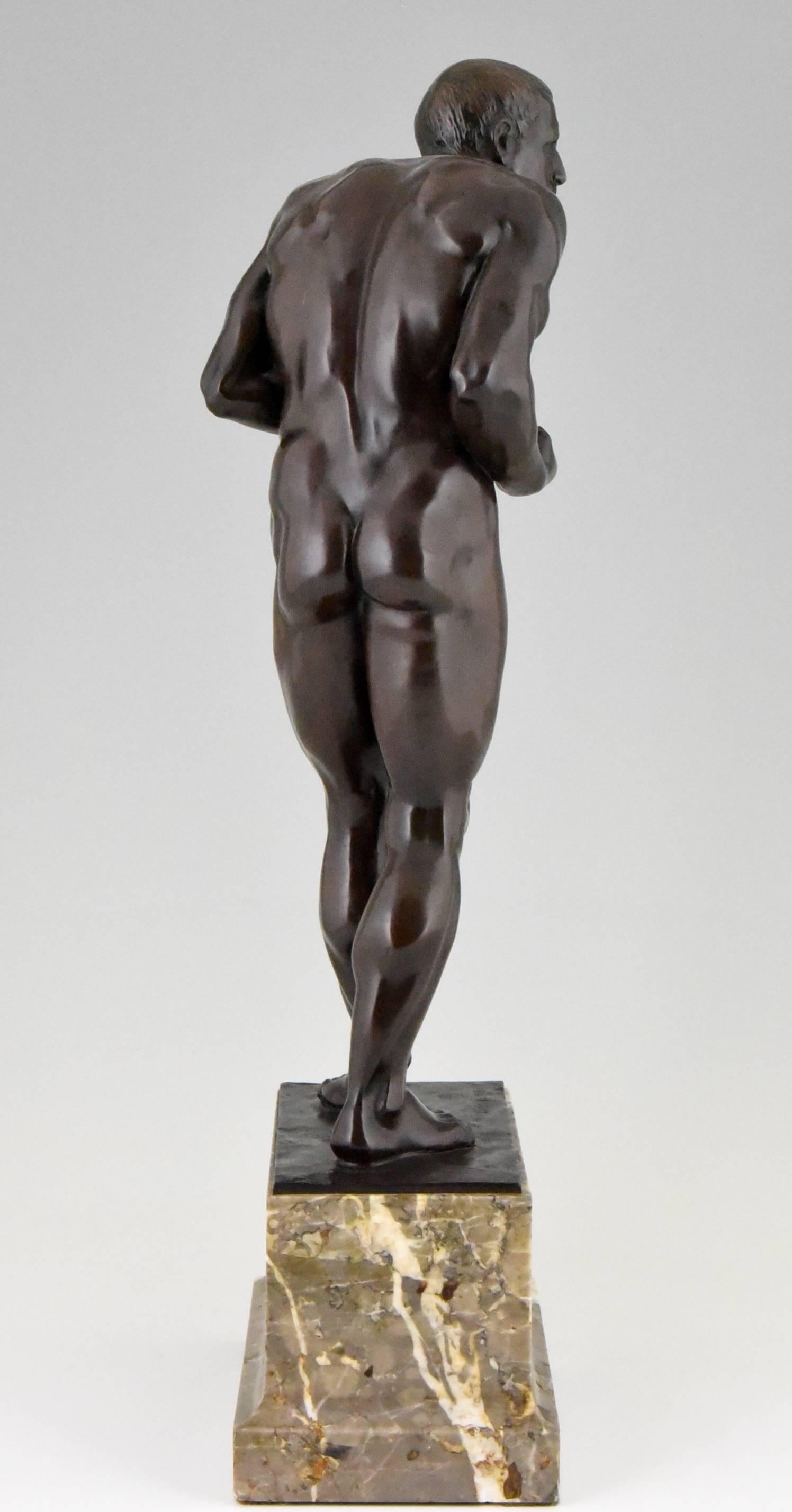 Antique Bronze Male Nude Boxer by Otto Feist, Germany 1906 Foundry Mark In Good Condition In Antwerp, BE