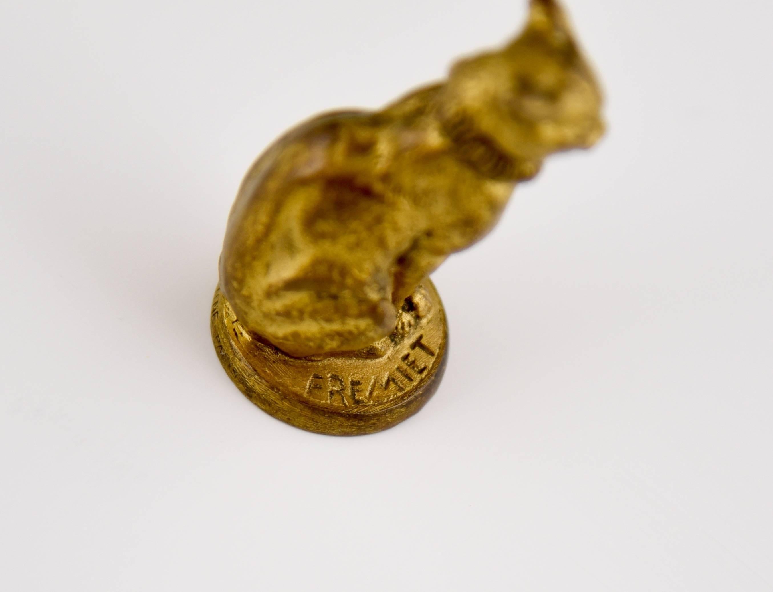 Romantic Antique bronze sculpture of a cat letter seal  by Fremiet, Barbedienne foundry.