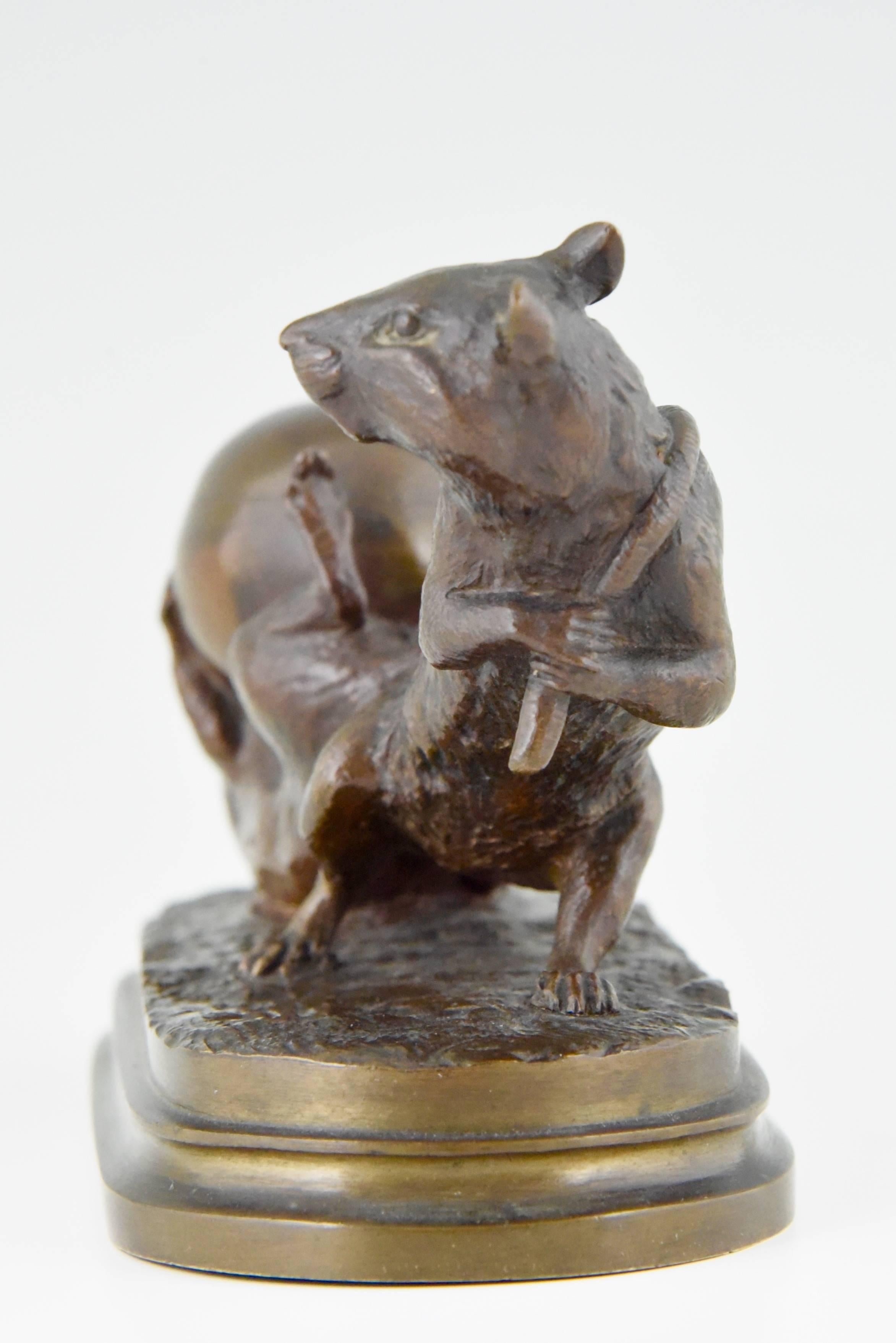 19th Century French Antique bronze sculpture of two mice & egg by Isidore Bonheur 1880