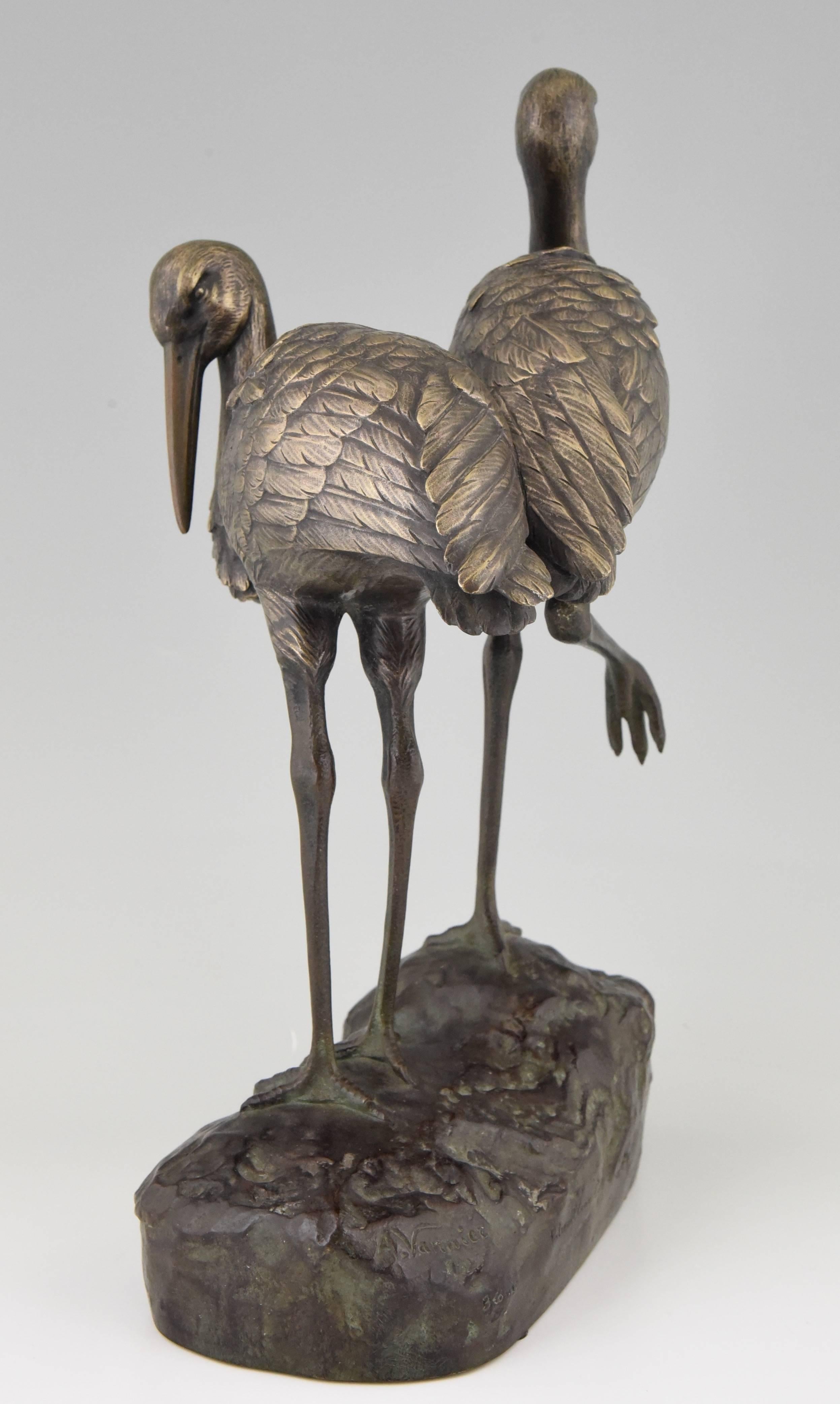 Art Deco bronze sculpture of a couple of storks by A. Vannier, 1930 France In Excellent Condition In Antwerp, BE
