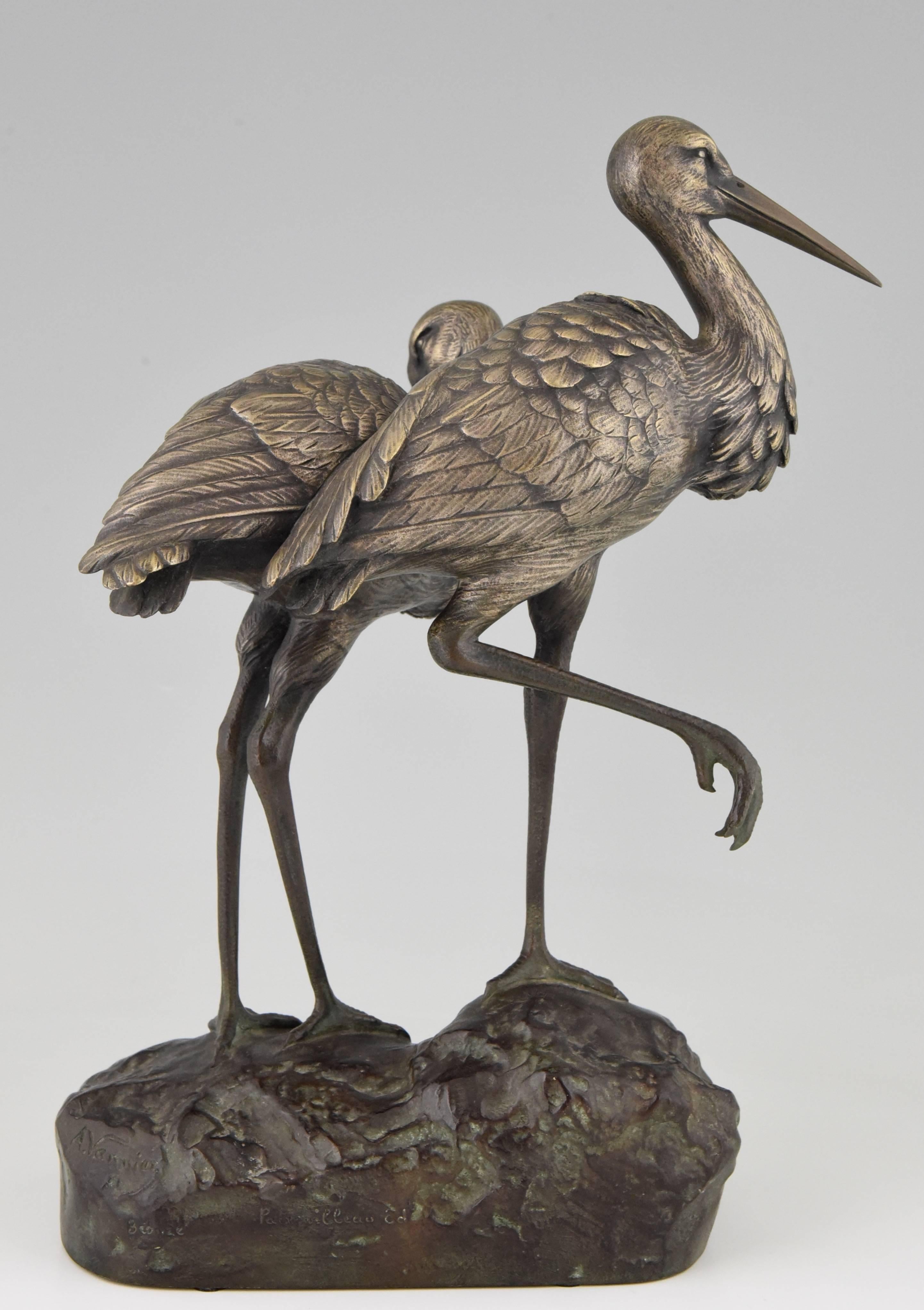 20th Century Art Deco bronze sculpture of a couple of storks by A. Vannier, 1930 France