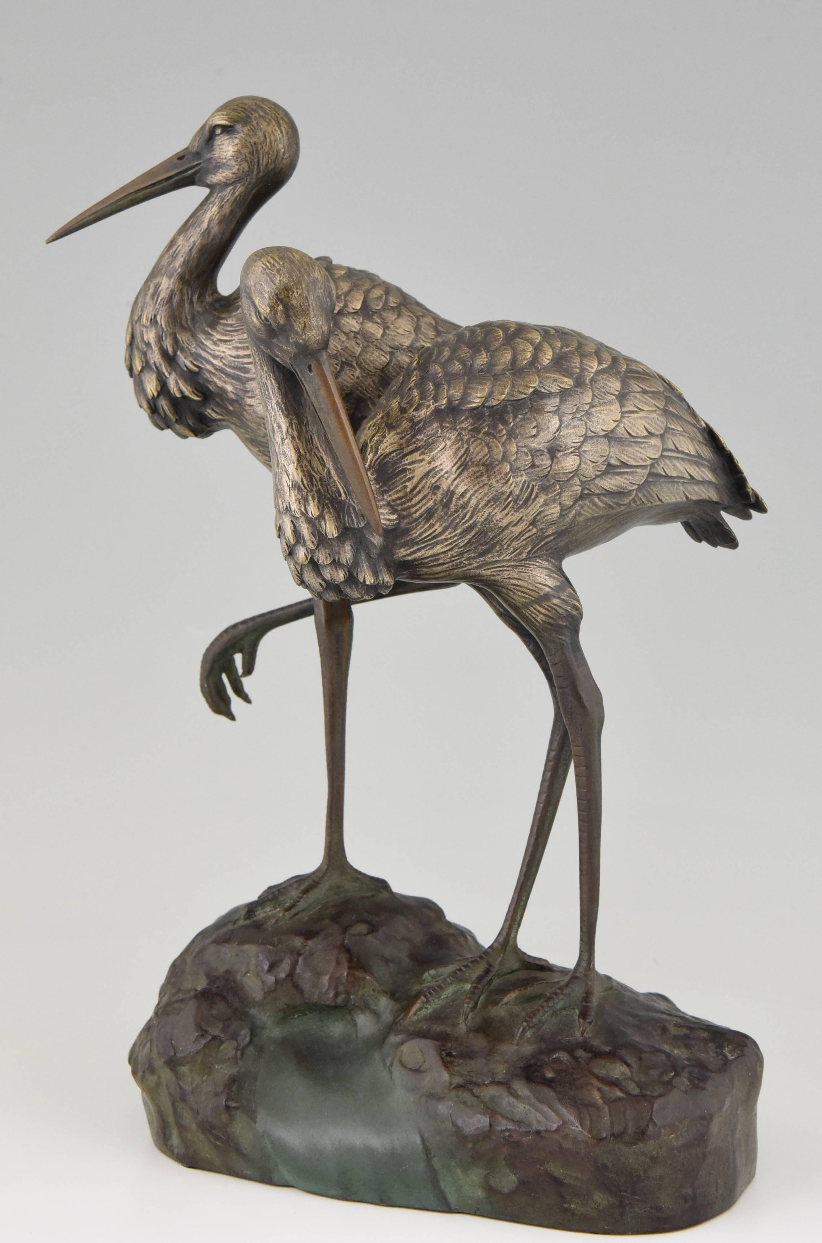 A bronze sculpture of a couple of storks by A. Vannier, 1930. 
Patrouilleau foundry mark. 
Stamped bronze.