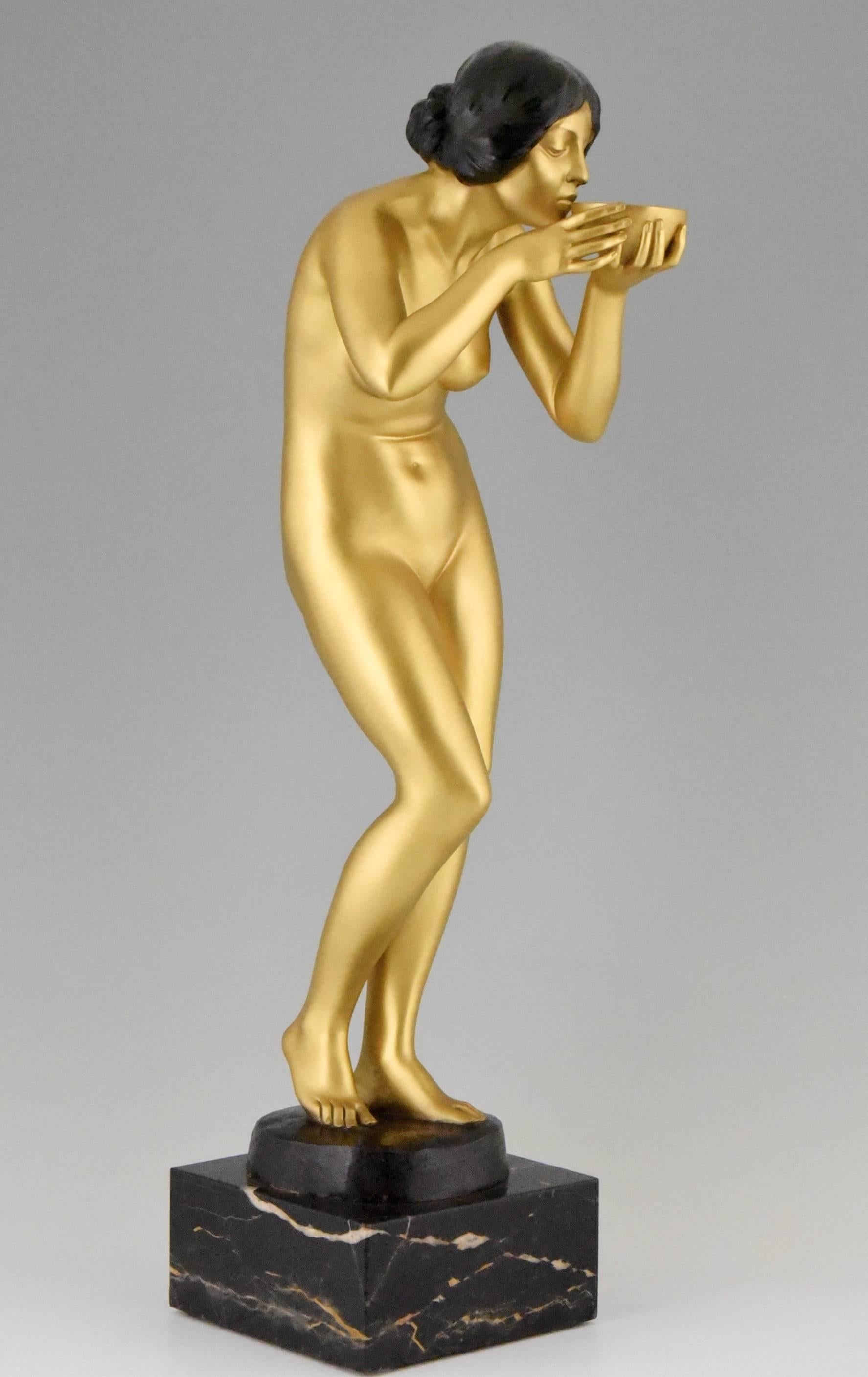 Gilt Art Nouveau gilt bronze sculpture of a nude by Victor Seifert, 1900 Germany