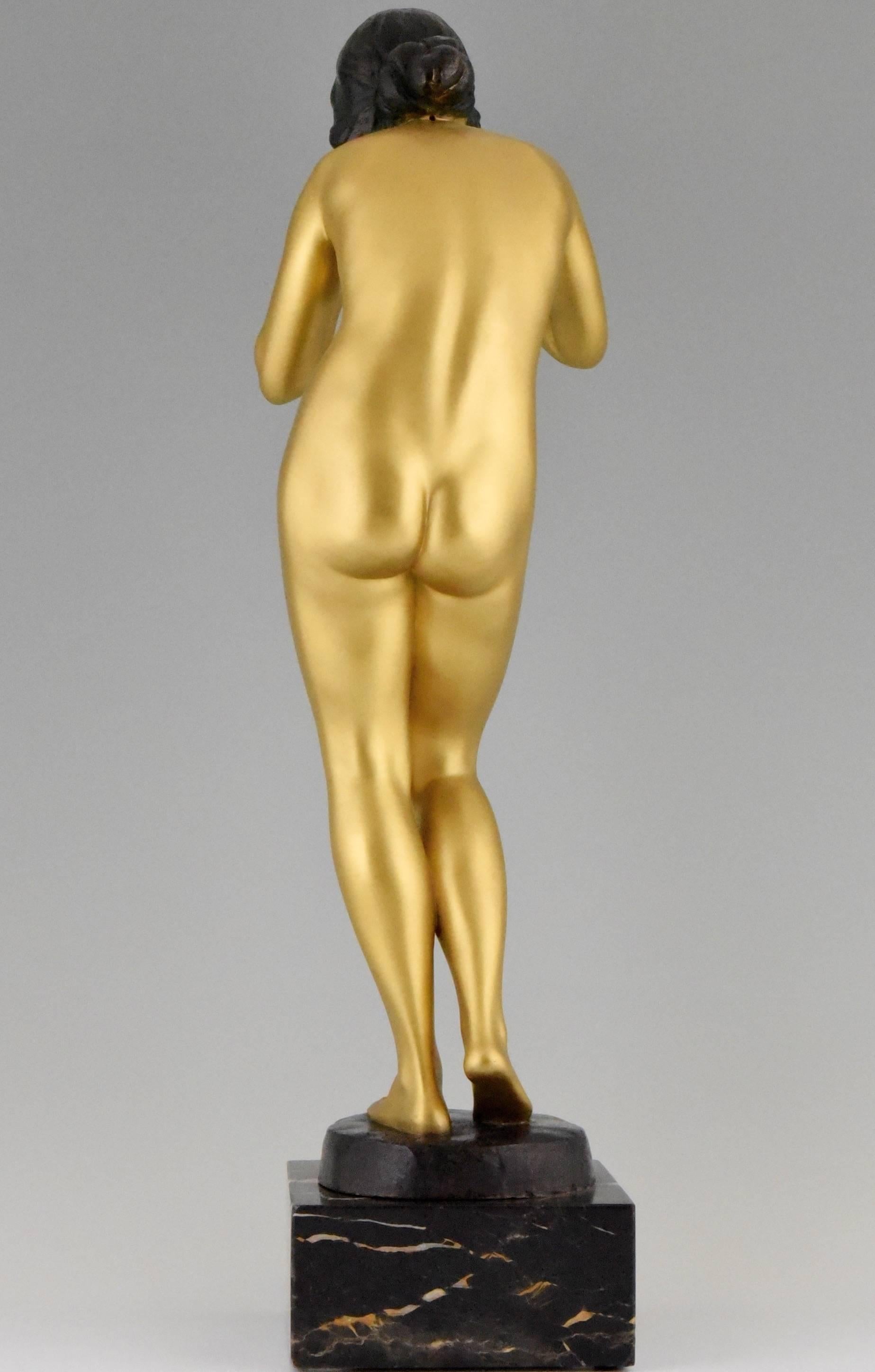 20th Century Art Nouveau gilt bronze sculpture of a nude by Victor Seifert, 1900 Germany