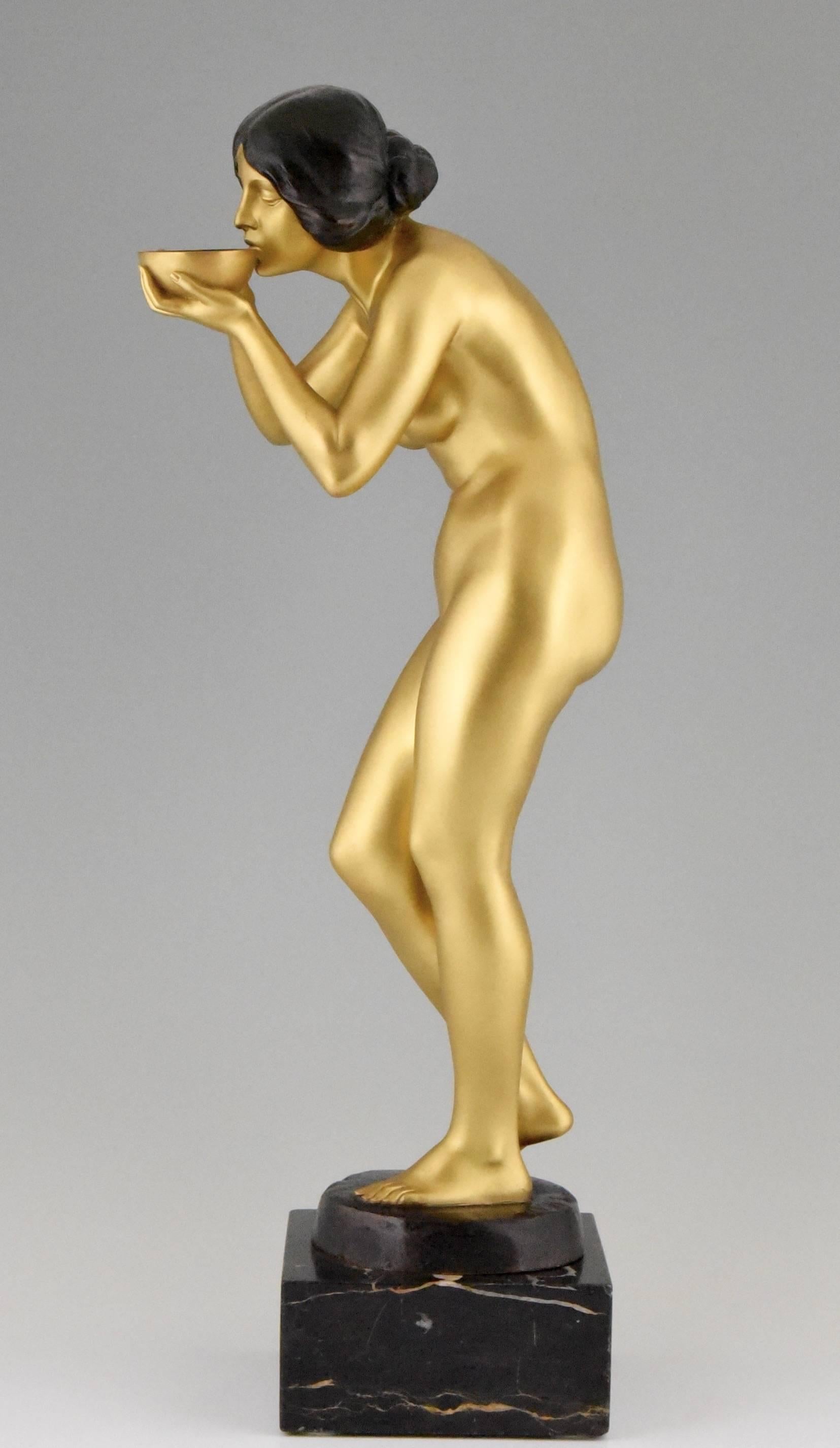 Art Nouveau gilt bronze sculpture of a nude by Victor Seifert, 1900 Germany 1