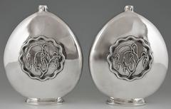 French Pair of Silvered Bronze Art Deco Vases by G. Poitvin 1930