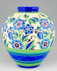 Vase Art déco avec fleurs de Boch Frères Keramis Belgique 1931 H. 14.6"