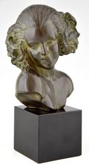 French Art Deco bronze sculpture bust Female Satyr Maxime Real Del Sarte, 1930