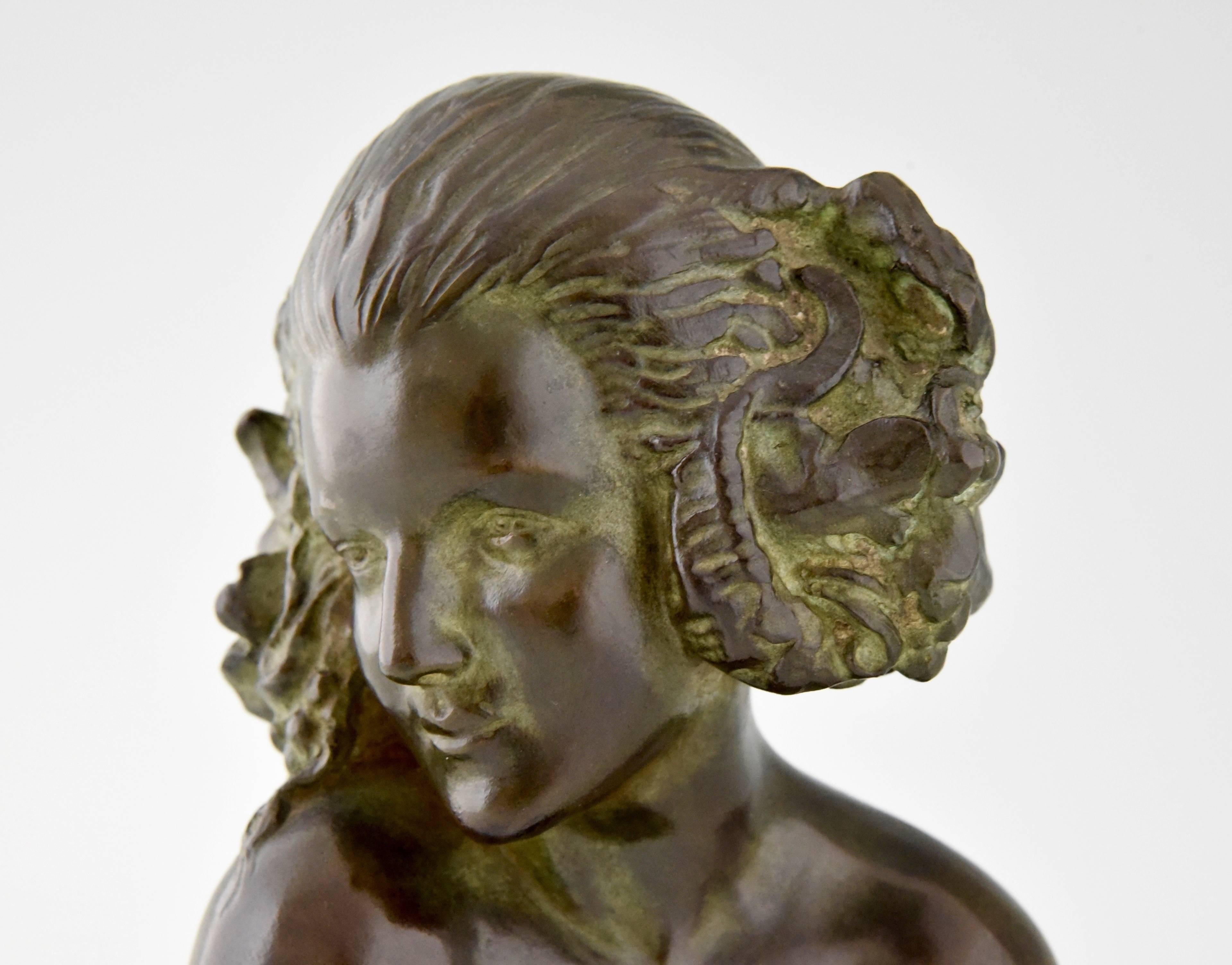 Bronze French Art Deco bronze sculpture bust Female Satyr Maxime Real Del Sarte, 1930
