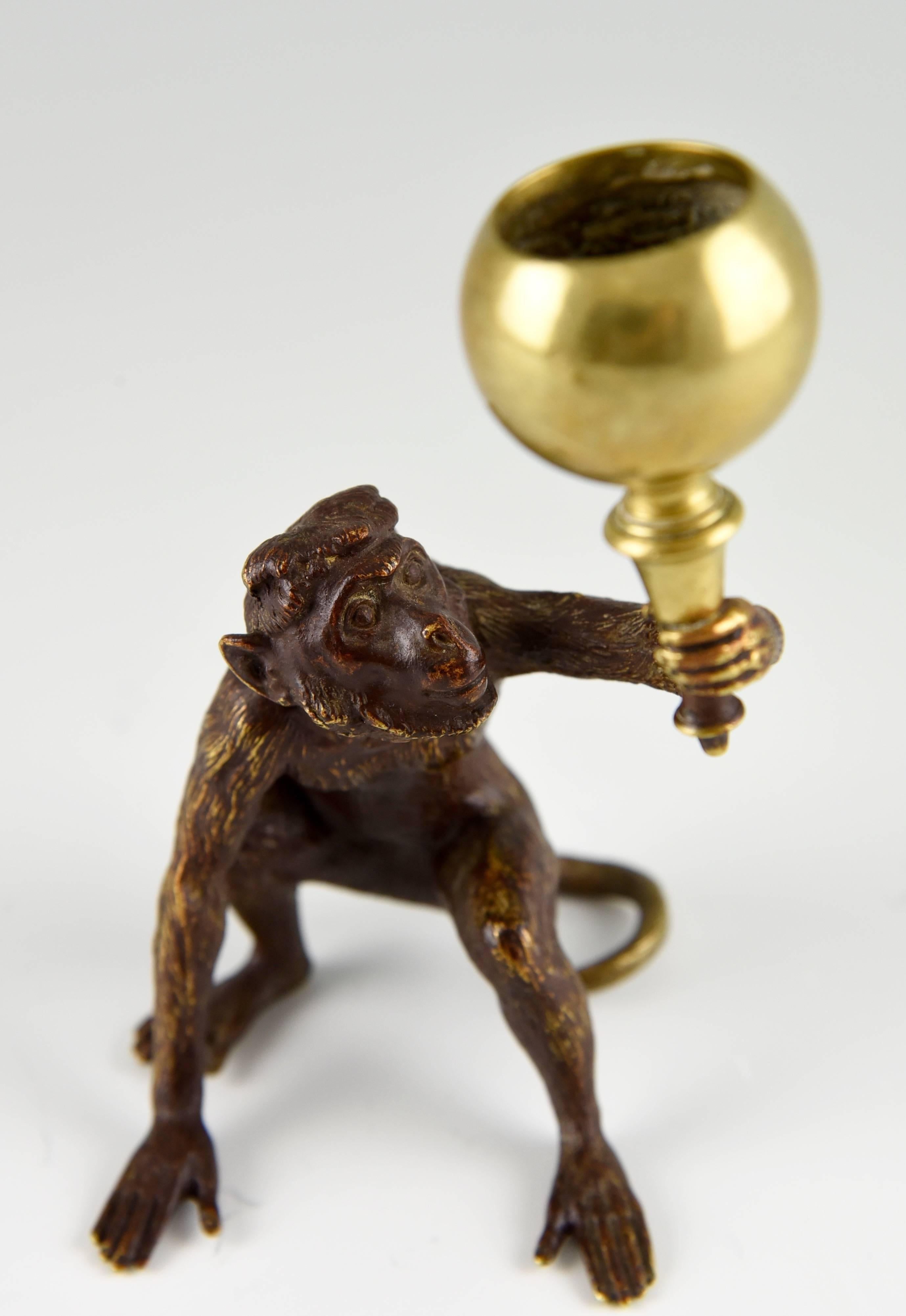 Romantic Pair of Antique Vienna Bronze Monkey Candlesticks By F. Bergmann 1900