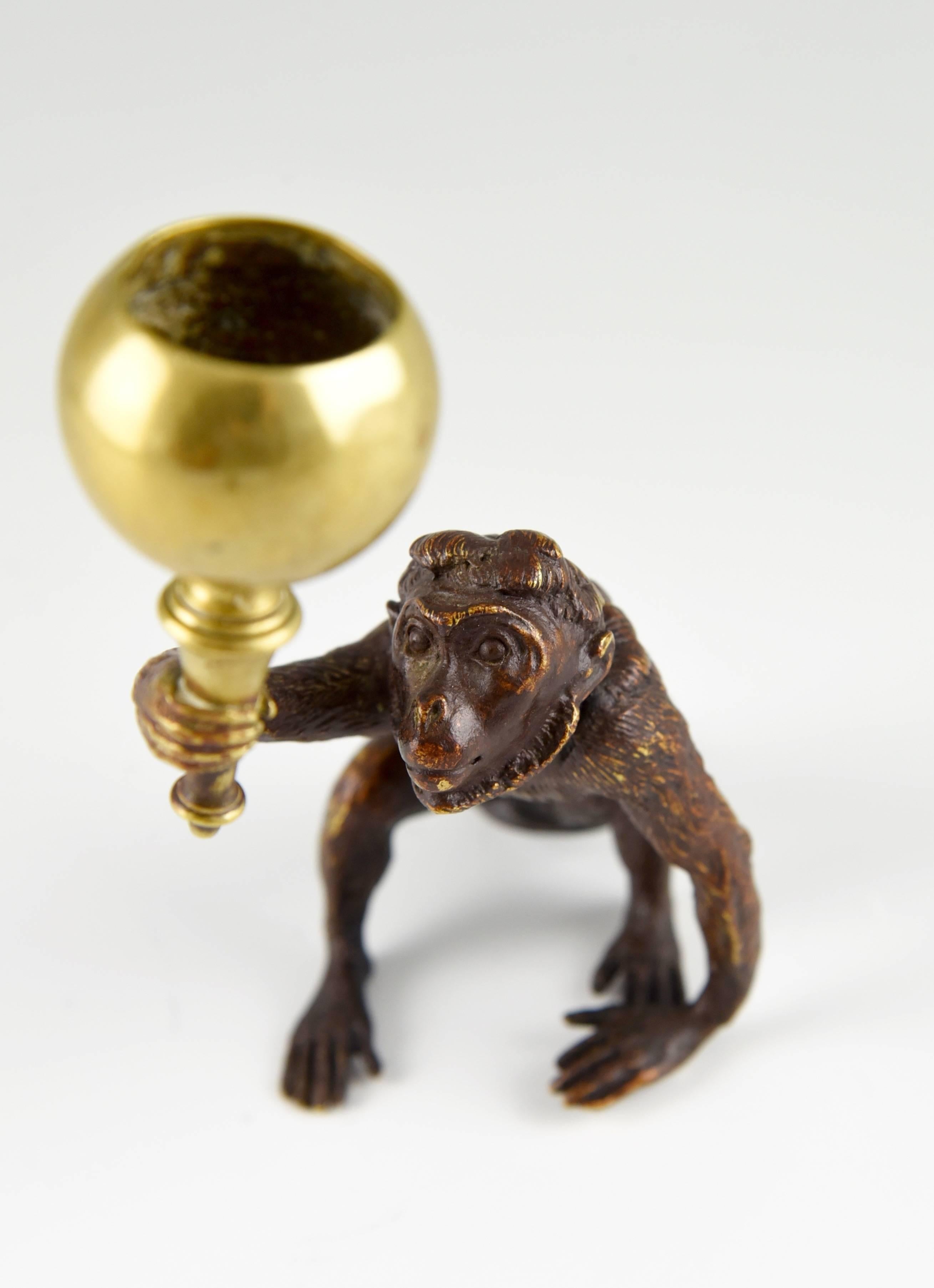 Austrian Pair of Antique Vienna Bronze Monkey Candlesticks By F. Bergmann 1900