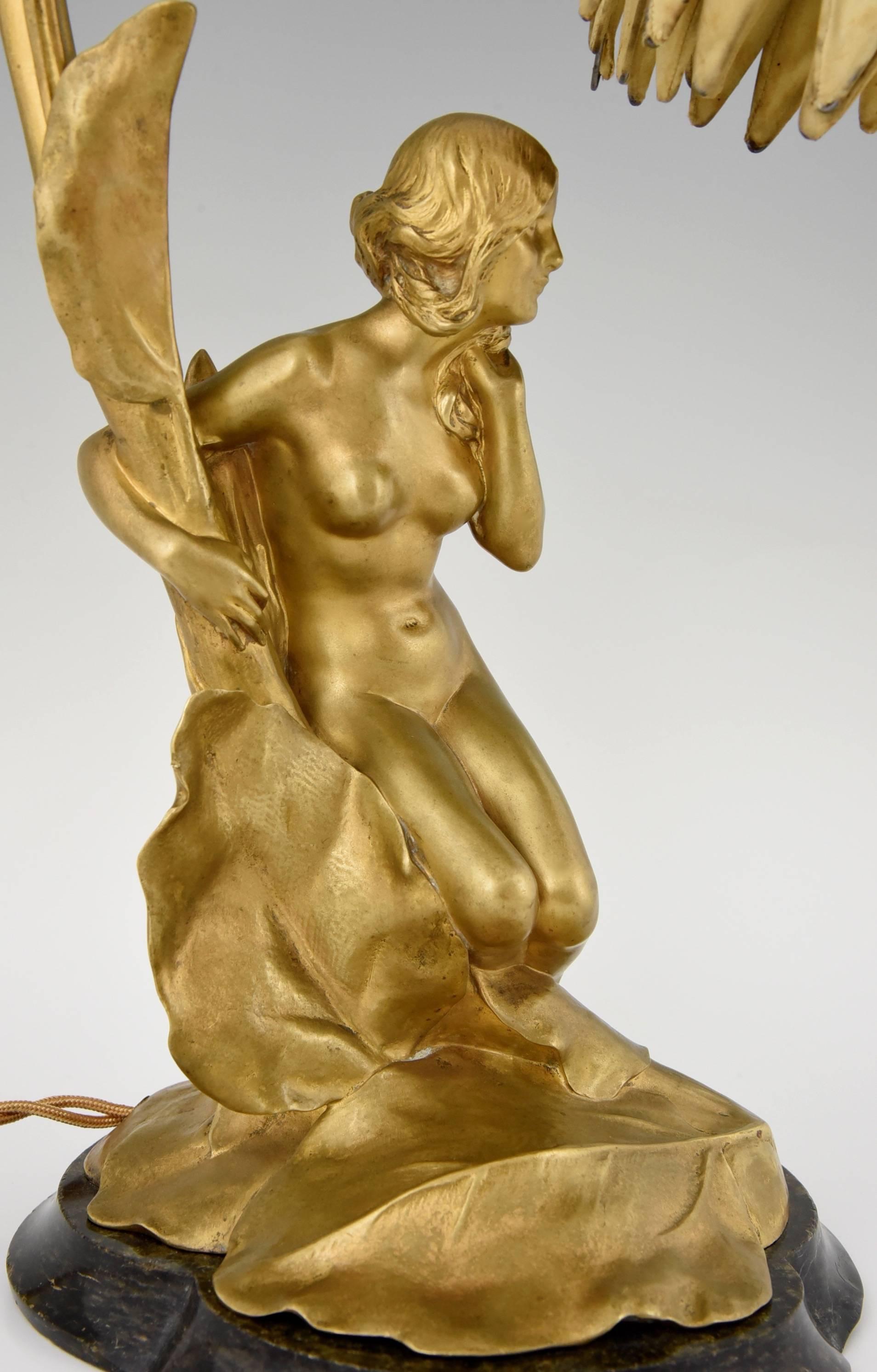 Art Nouveau Gilt Bronze Lamp with Nude by Maurice Bouval, Colin Foundry 1900 4